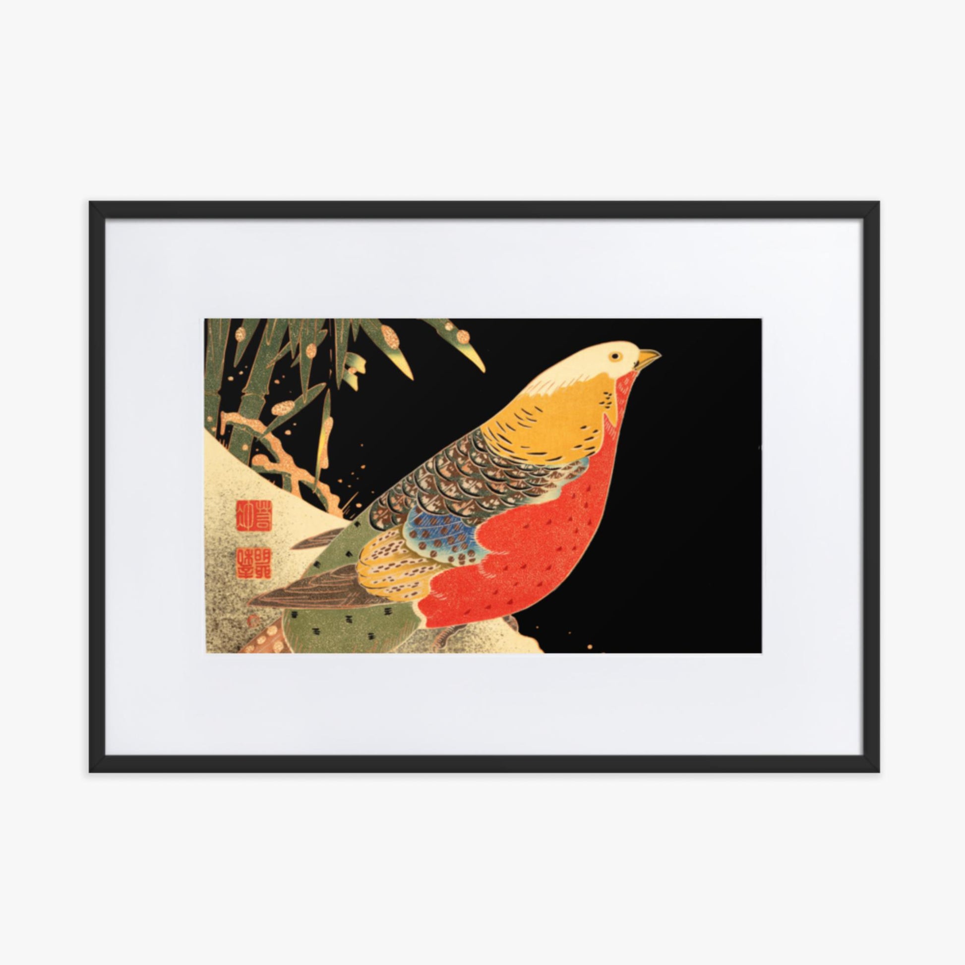 Ito Jakuchu - Golden Pheasant in the Snow 50x70 cm Poster With Black Frame