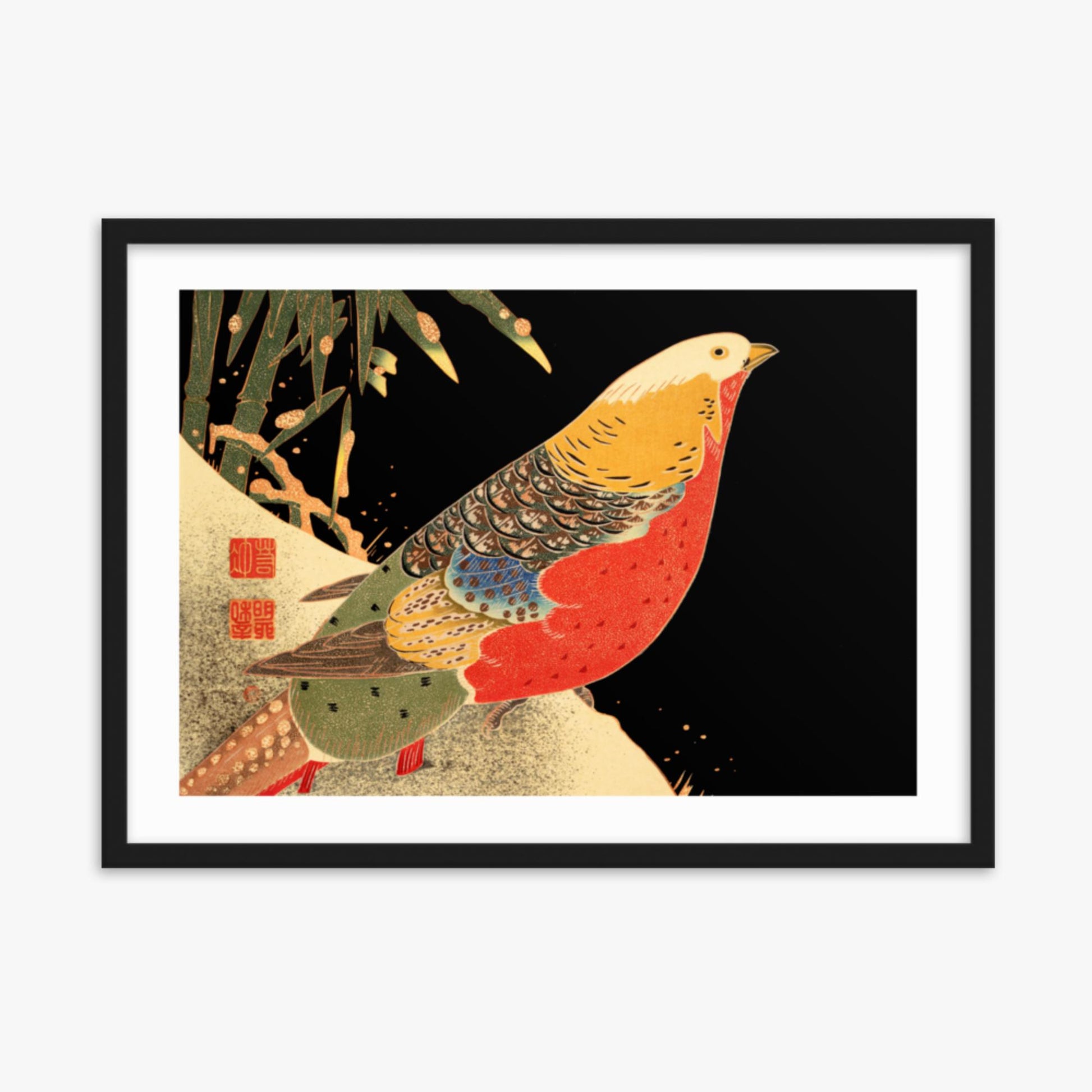Ito Jakuchu - Golden Pheasant in the Snow 50x70 cm Poster With Black Frame