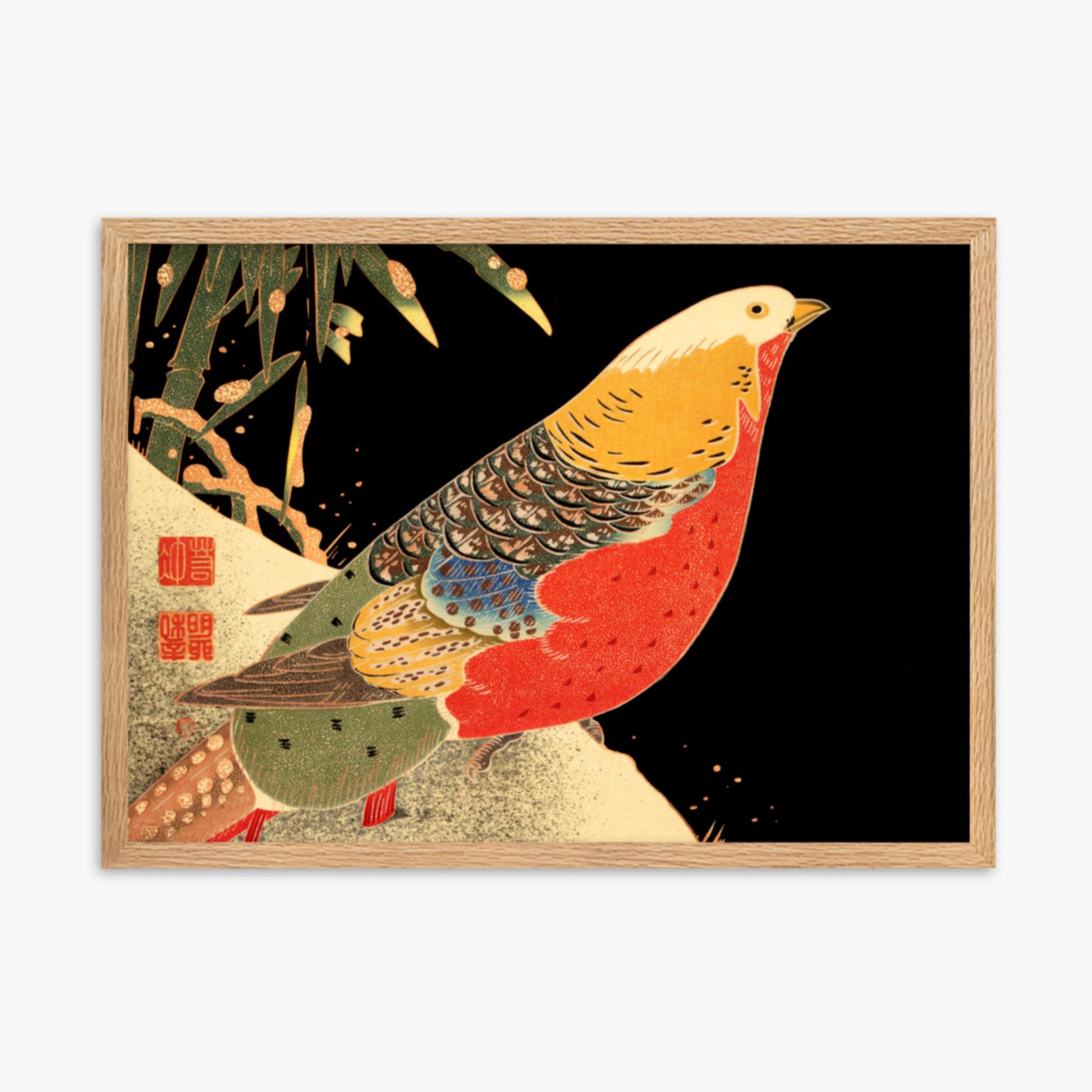 Ito Jakuchu - Golden Pheasant in the Snow 50x70 cm Poster With Oak Frame