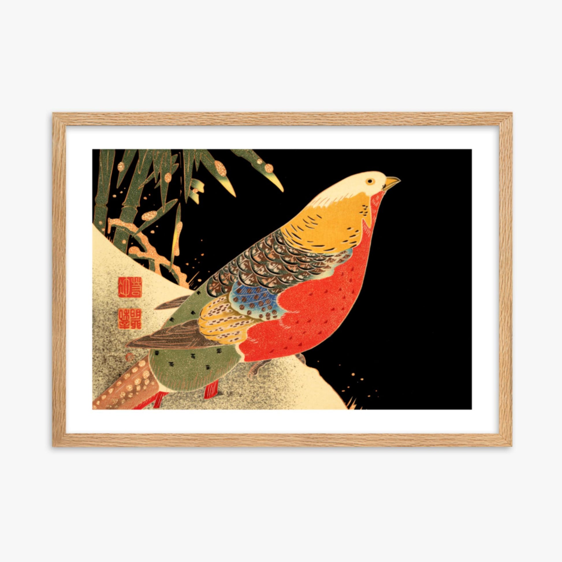 Ito Jakuchu - Golden Pheasant in the Snow 50x70 cm Poster With Oak Frame