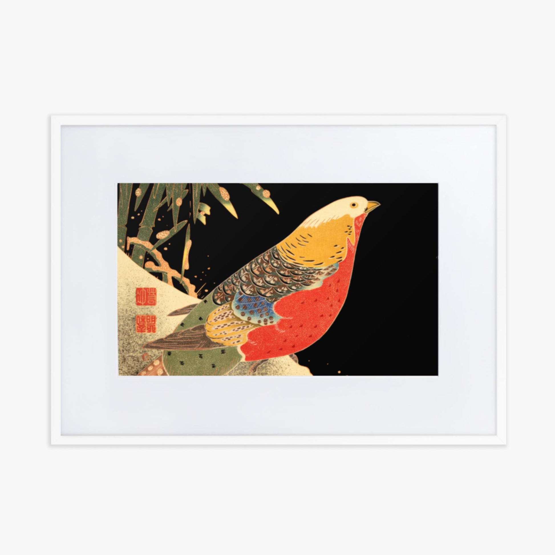 Ito Jakuchu - Golden Pheasant in the Snow 50x70 cm Poster With White Frame