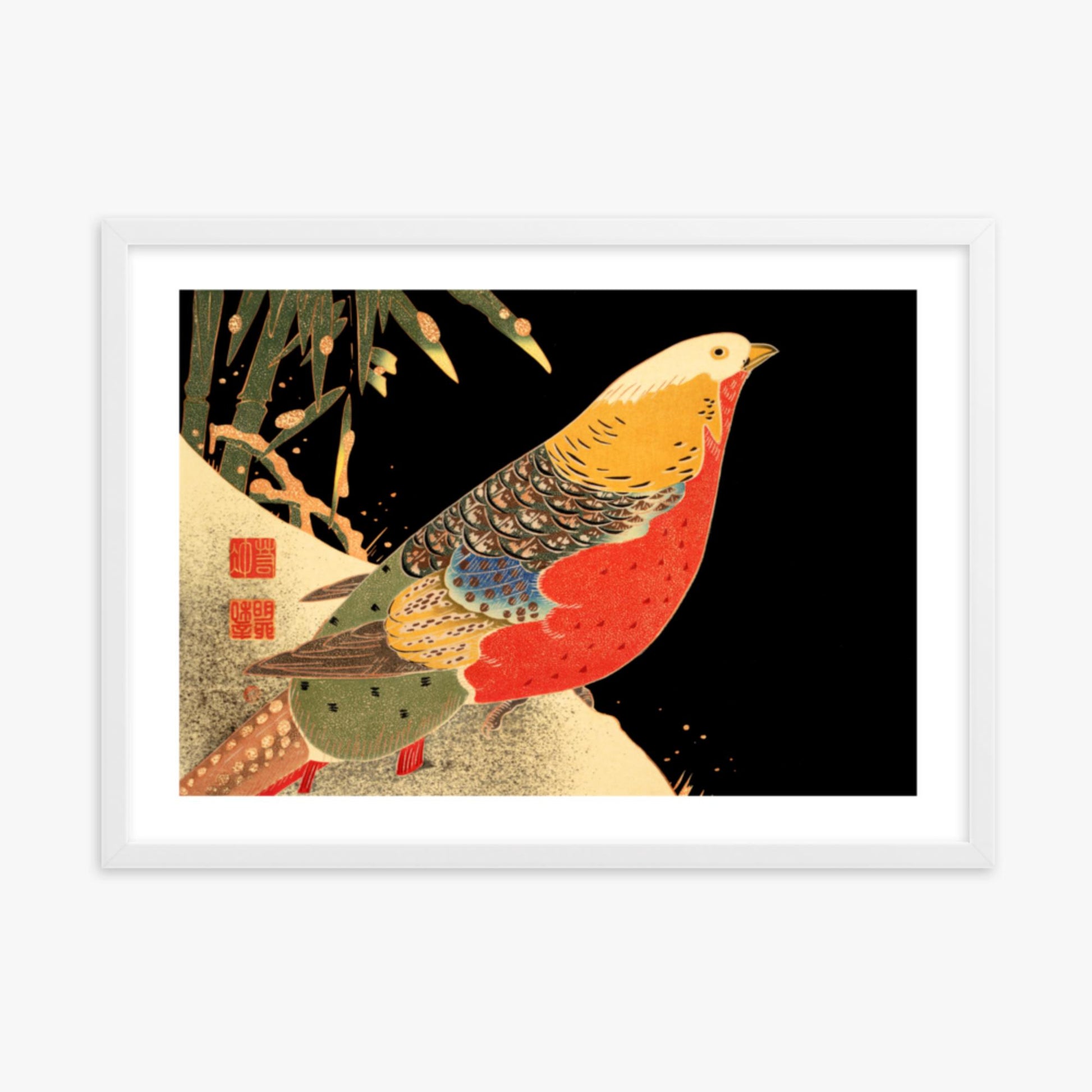 Ito Jakuchu - Golden Pheasant in the Snow 50x70 cm Poster With White Frame