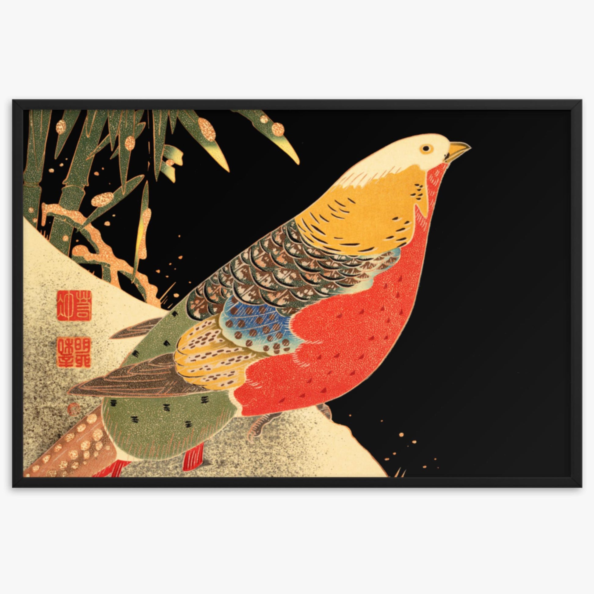 Ito Jakuchu - Golden Pheasant in the Snow 61x91 cm Poster With Black Frame