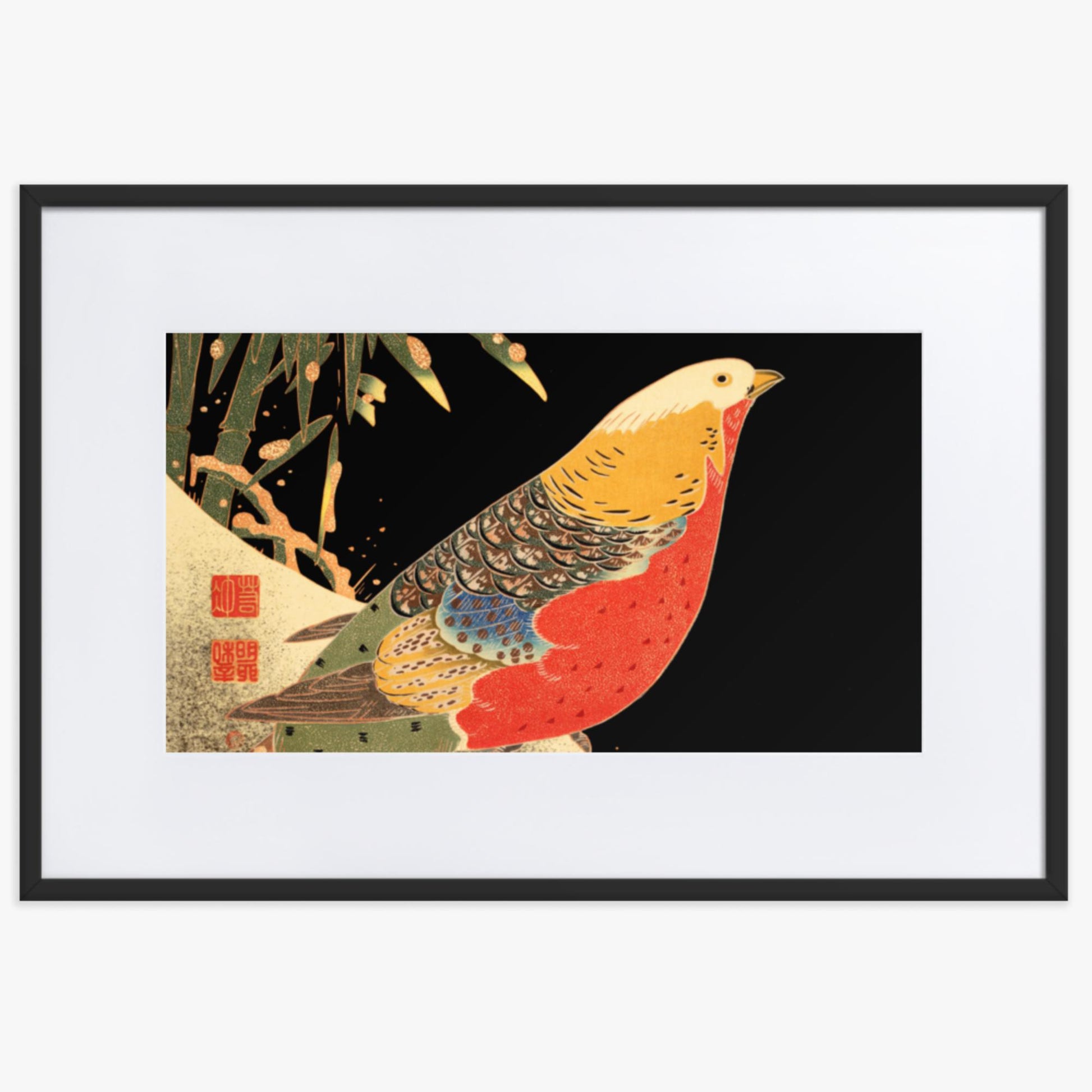 Ito Jakuchu - Golden Pheasant in the Snow 61x91 cm Poster With Black Frame