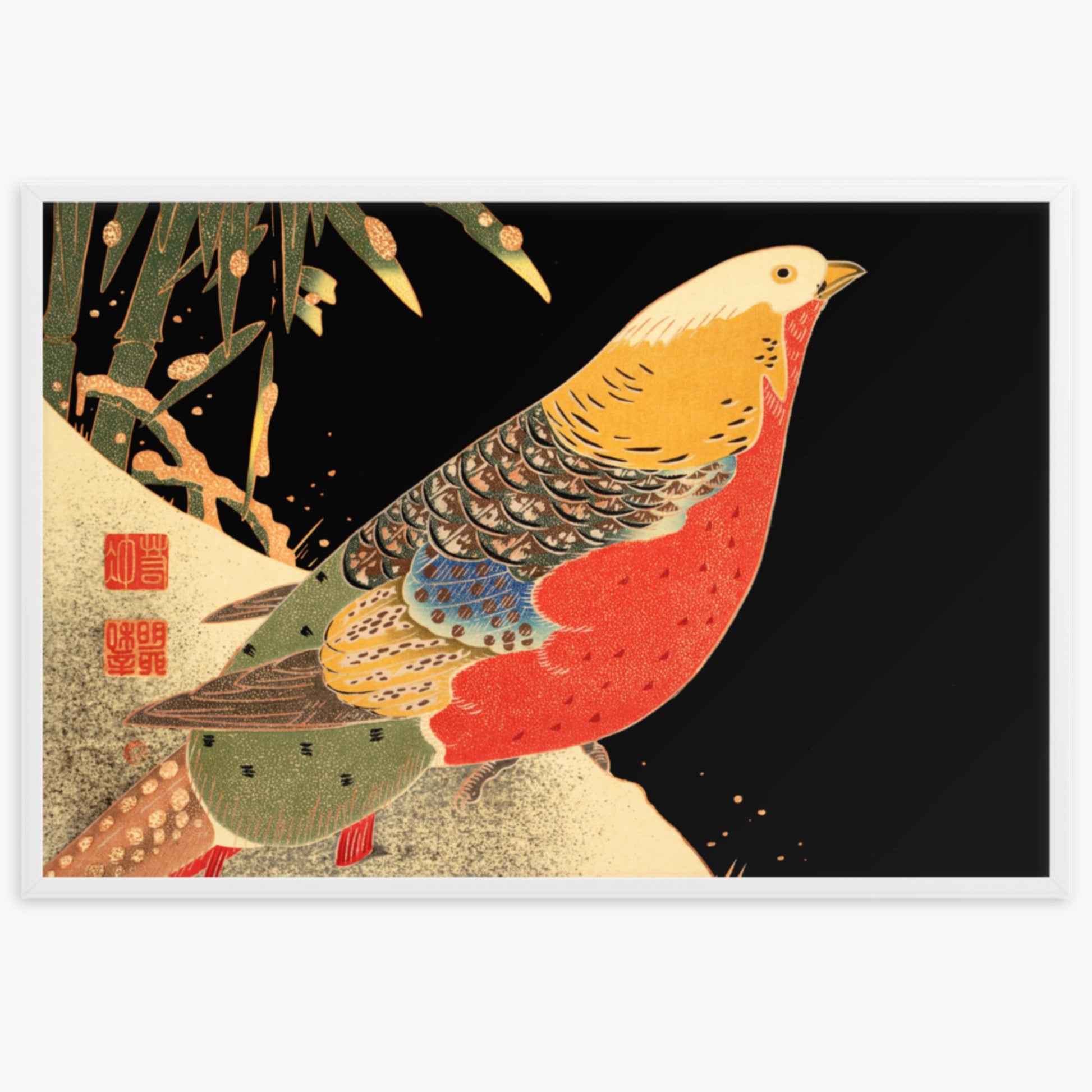 Ito Jakuchu - Golden Pheasant in the Snow 61x91 cm Poster With White Frame