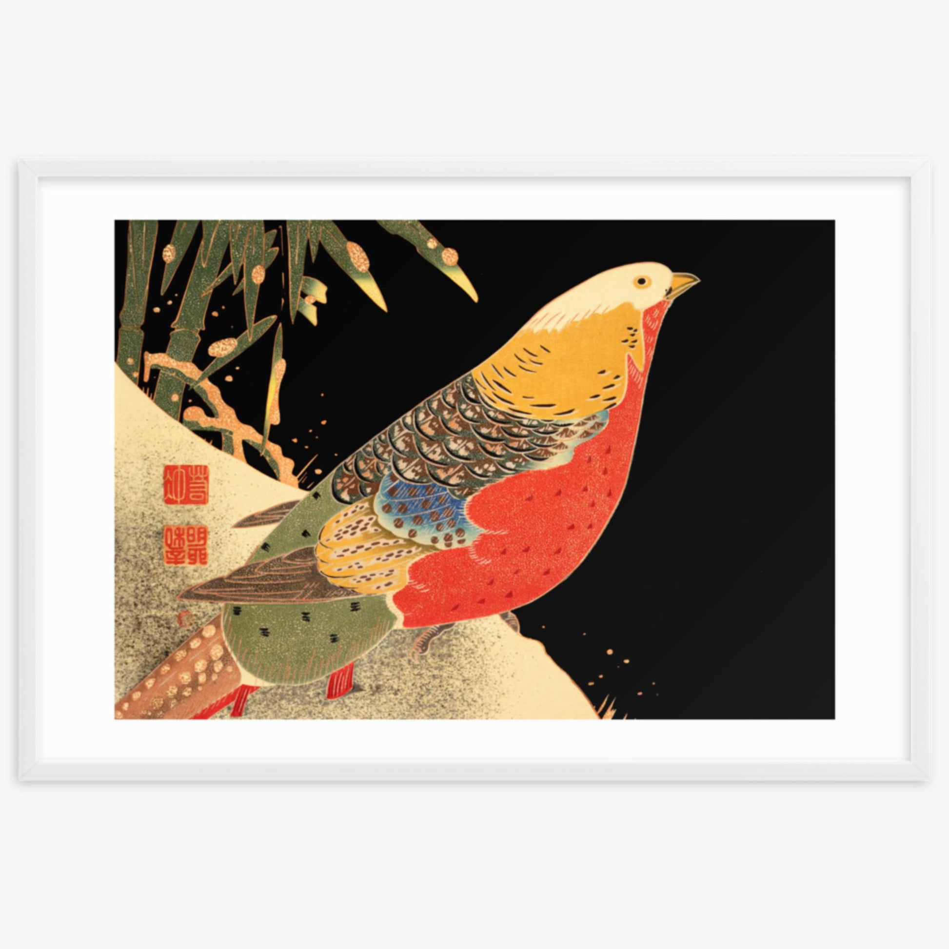Ito Jakuchu - Golden Pheasant in the Snow 61x91 cm Poster With White Frame