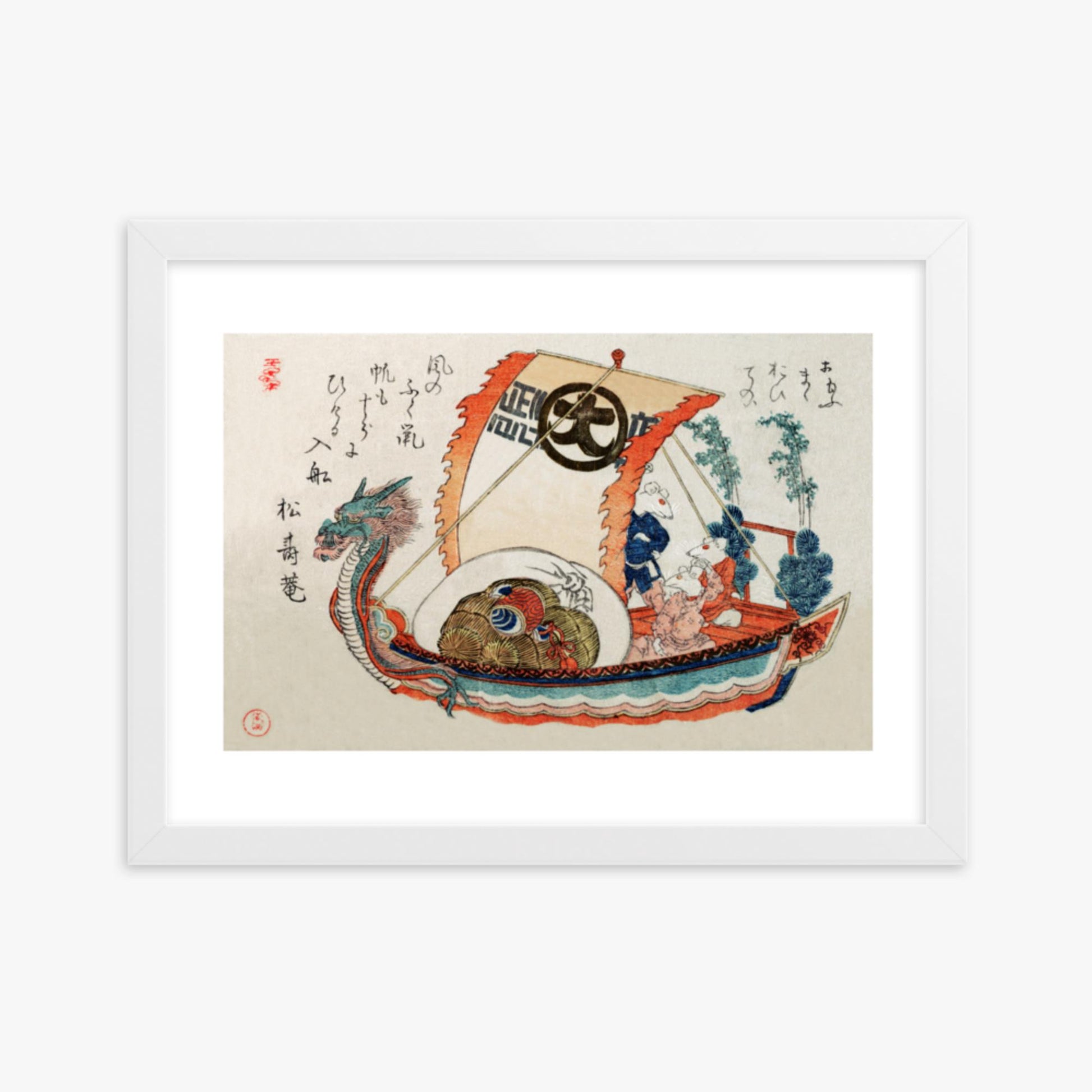 Kubo Shunman - Treasure Boat (Takara-bune) with Three Rats 30x40 cm Poster With White Frame