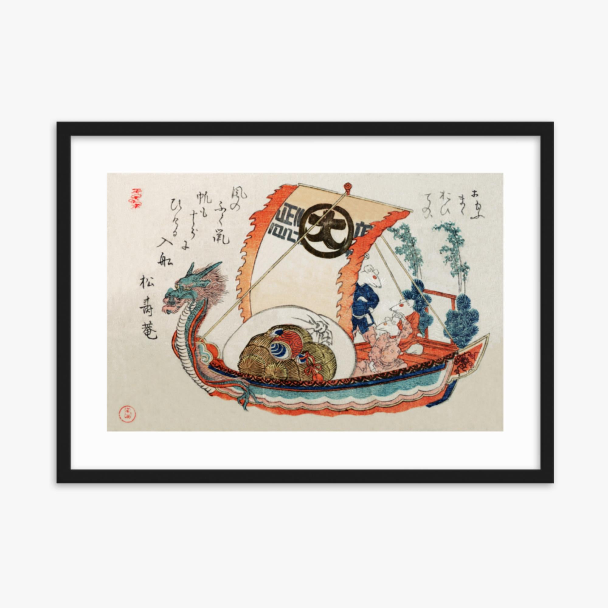 Kubo Shunman - Treasure Boat (Takara-bune) with Three Rats 50x70 cm Poster With Black Frame