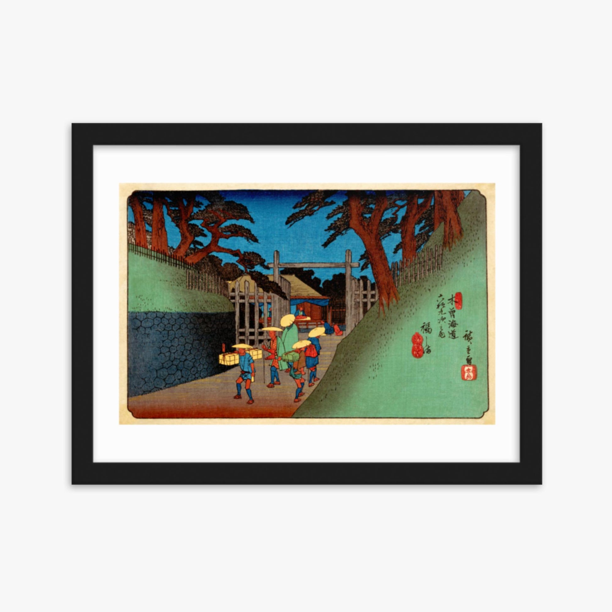 Utagawa Hiroshige - Fukushima Station 30x40 cm Poster With Black Frame