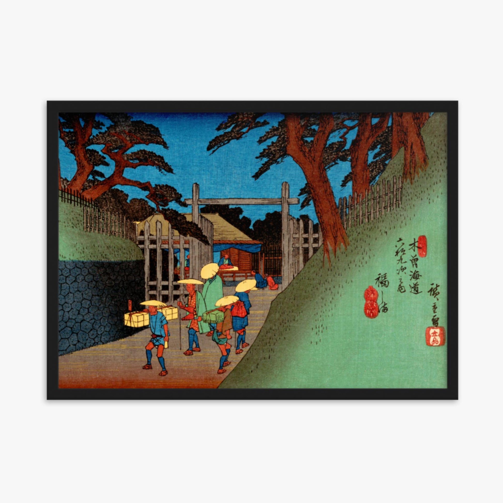 Utagawa Hiroshige - Fukushima Station 50x70 cm Poster With Black Frame