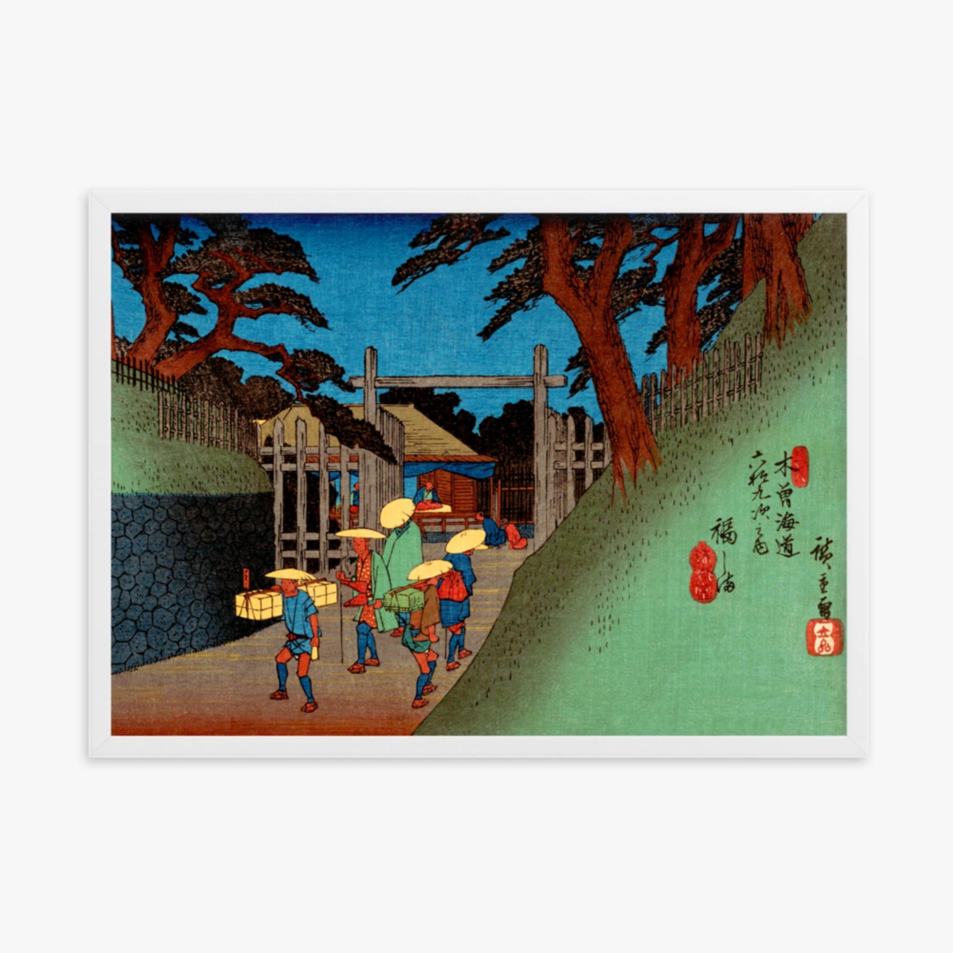 Utagawa Hiroshige - Fukushima Station 50x70 cm Poster With White Frame