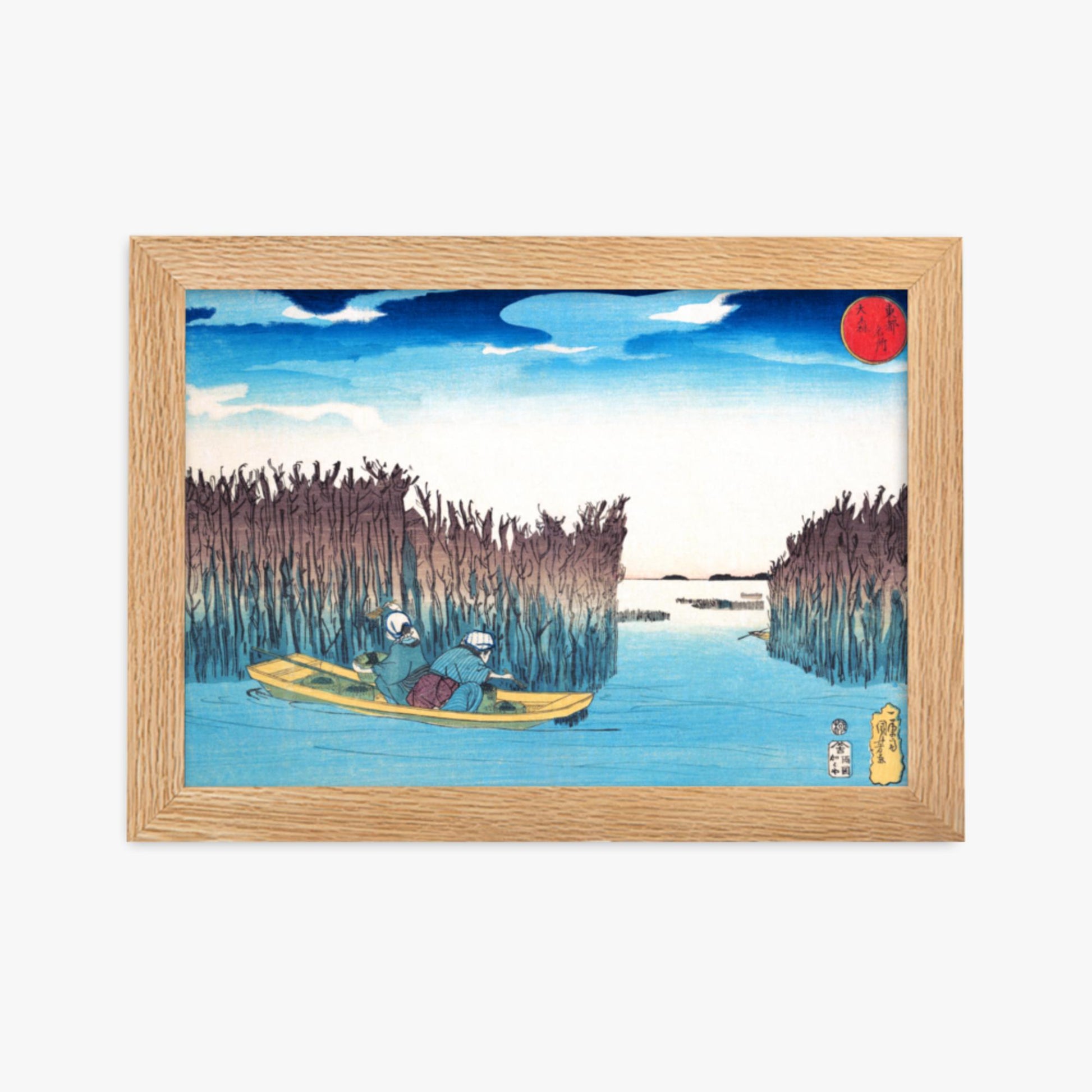 Utagawa Kuniyoshi - Seaweed Gatherers at Omori 21x30 cm Poster With Oak Frame