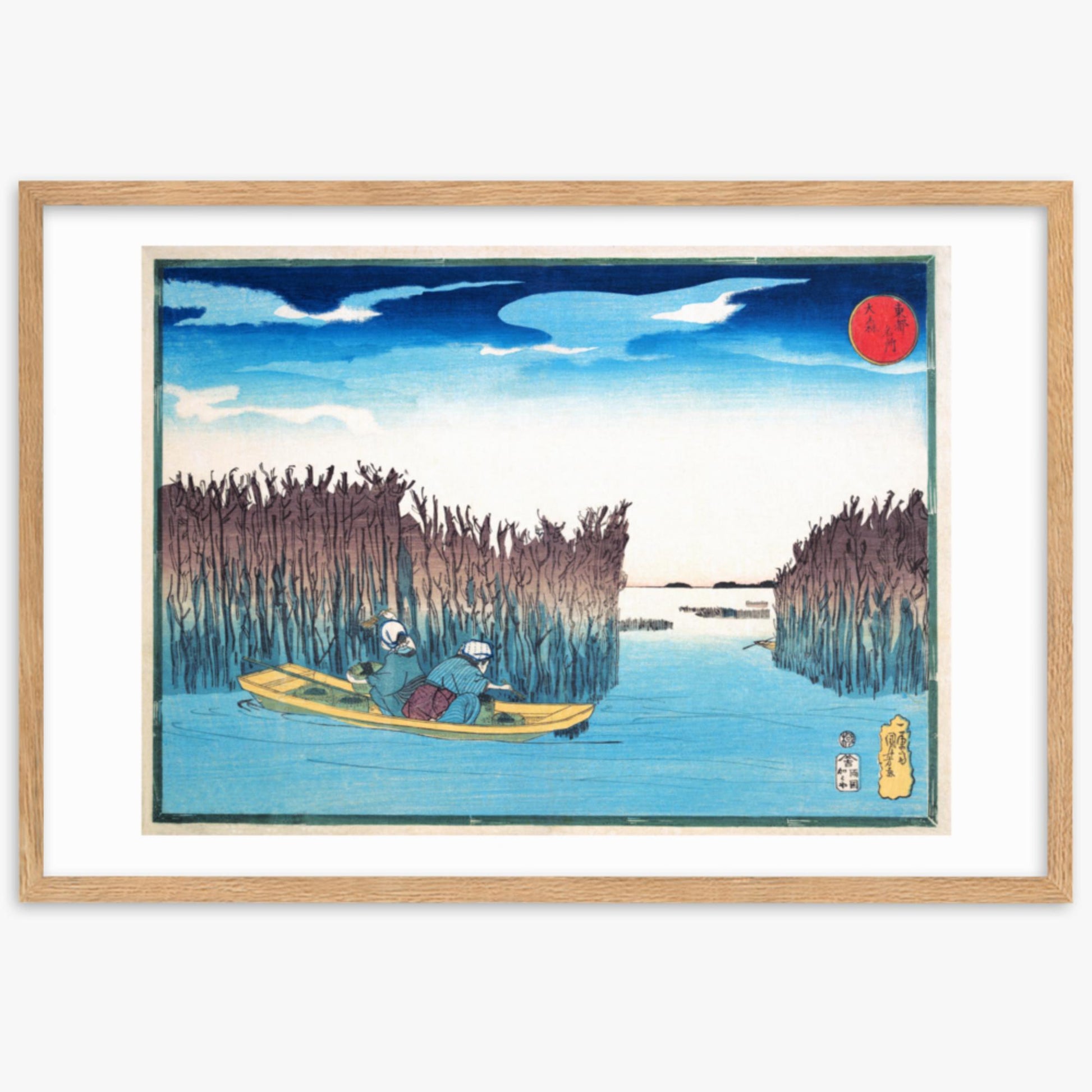 Utagawa Kuniyoshi - Seaweed Gatherers at Omori 61x91 cm Poster With Oak Frame