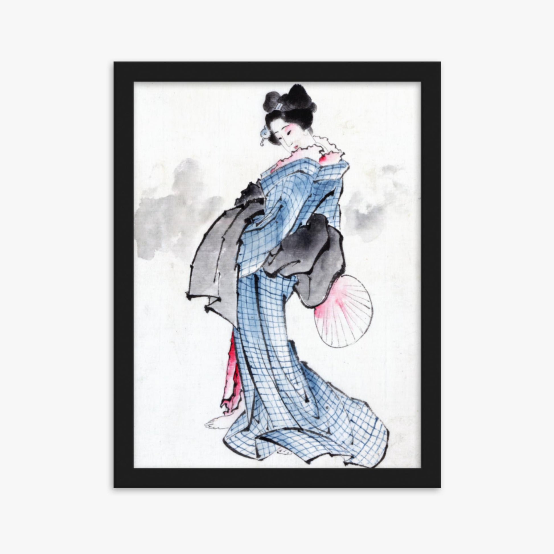 Katsushika Hokusai - Illustration of a Japanese Woman in Kimono 30x40 cm Poster With Black Frame