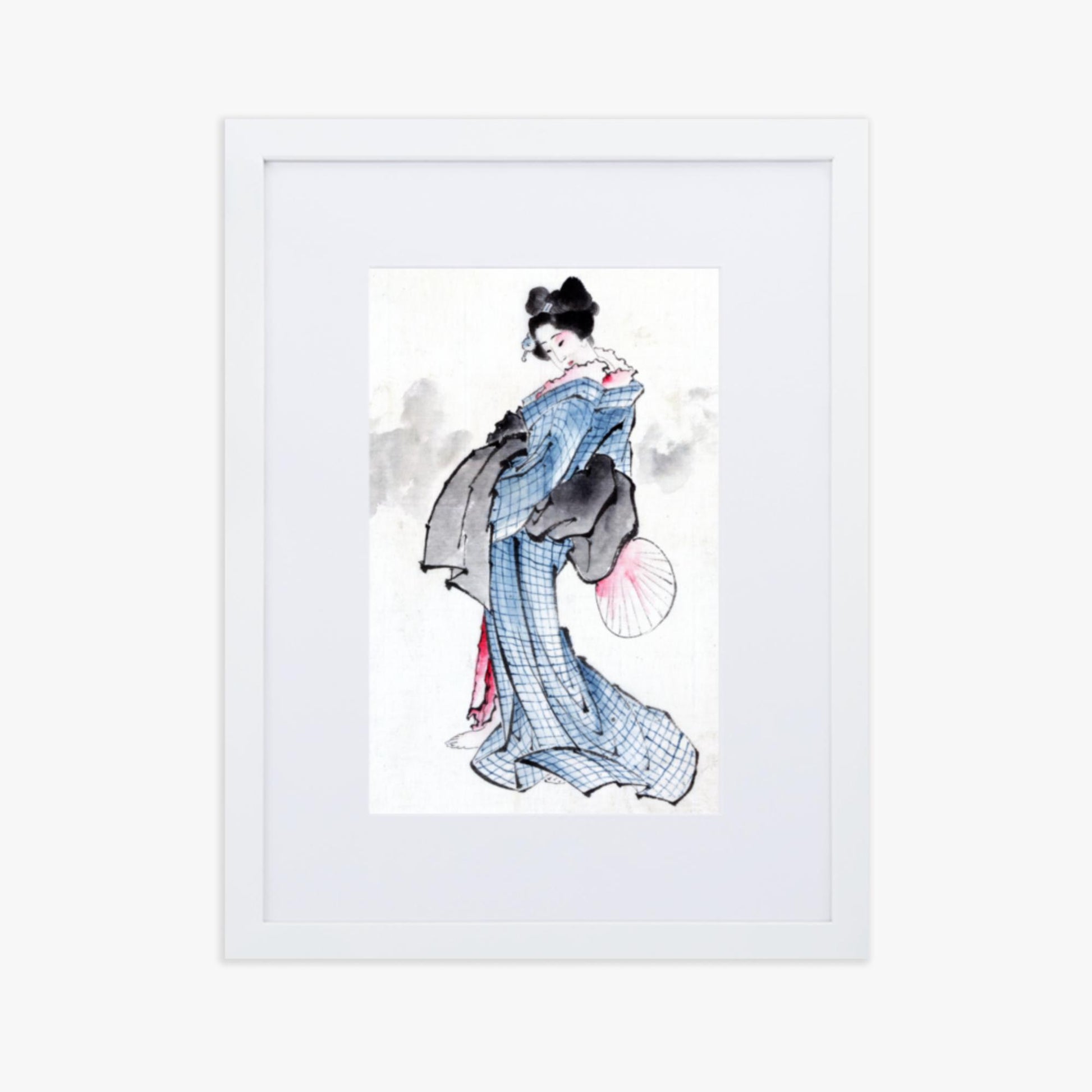 Katsushika Hokusai - Illustration of a Japanese Woman in Kimono 30x40 cm Poster With White Frame