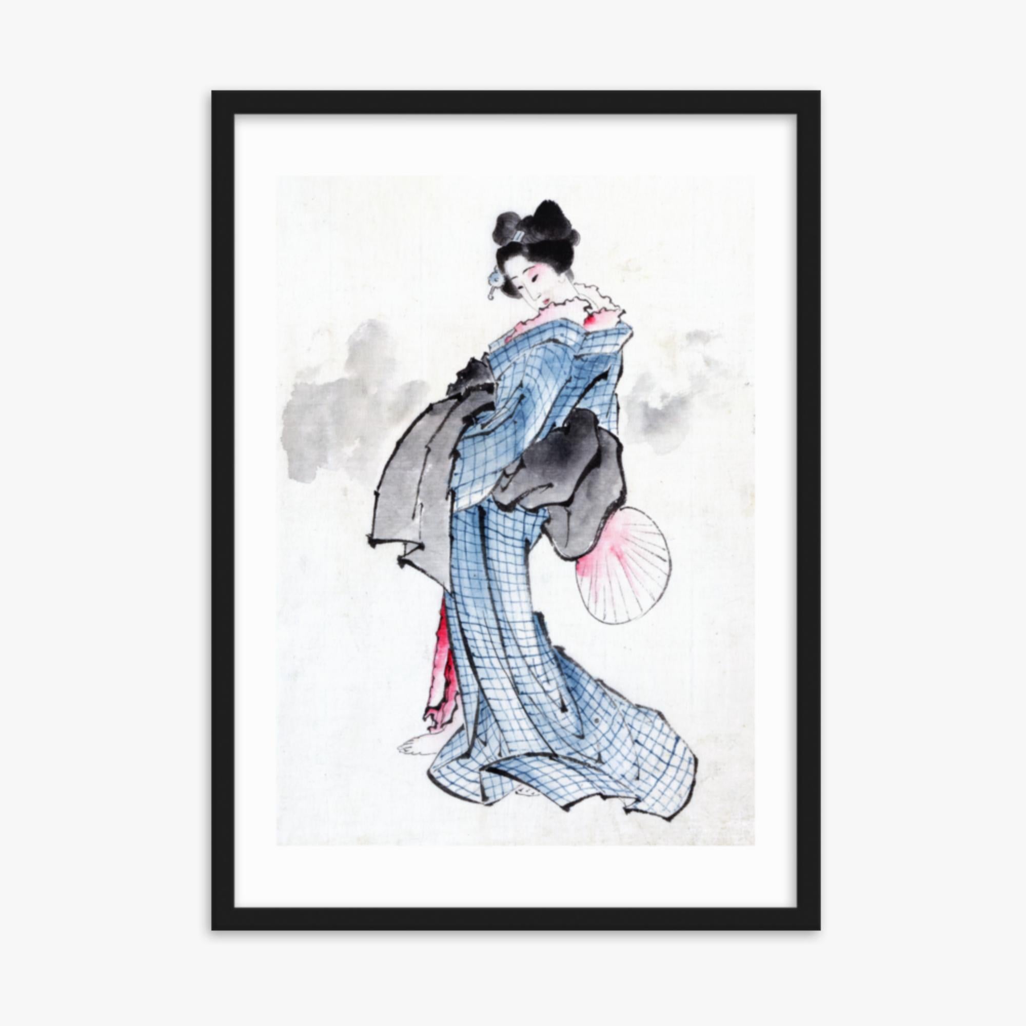 Katsushika Hokusai - Illustration of a Japanese Woman in Kimono 50x70 cm Poster With Black Frame