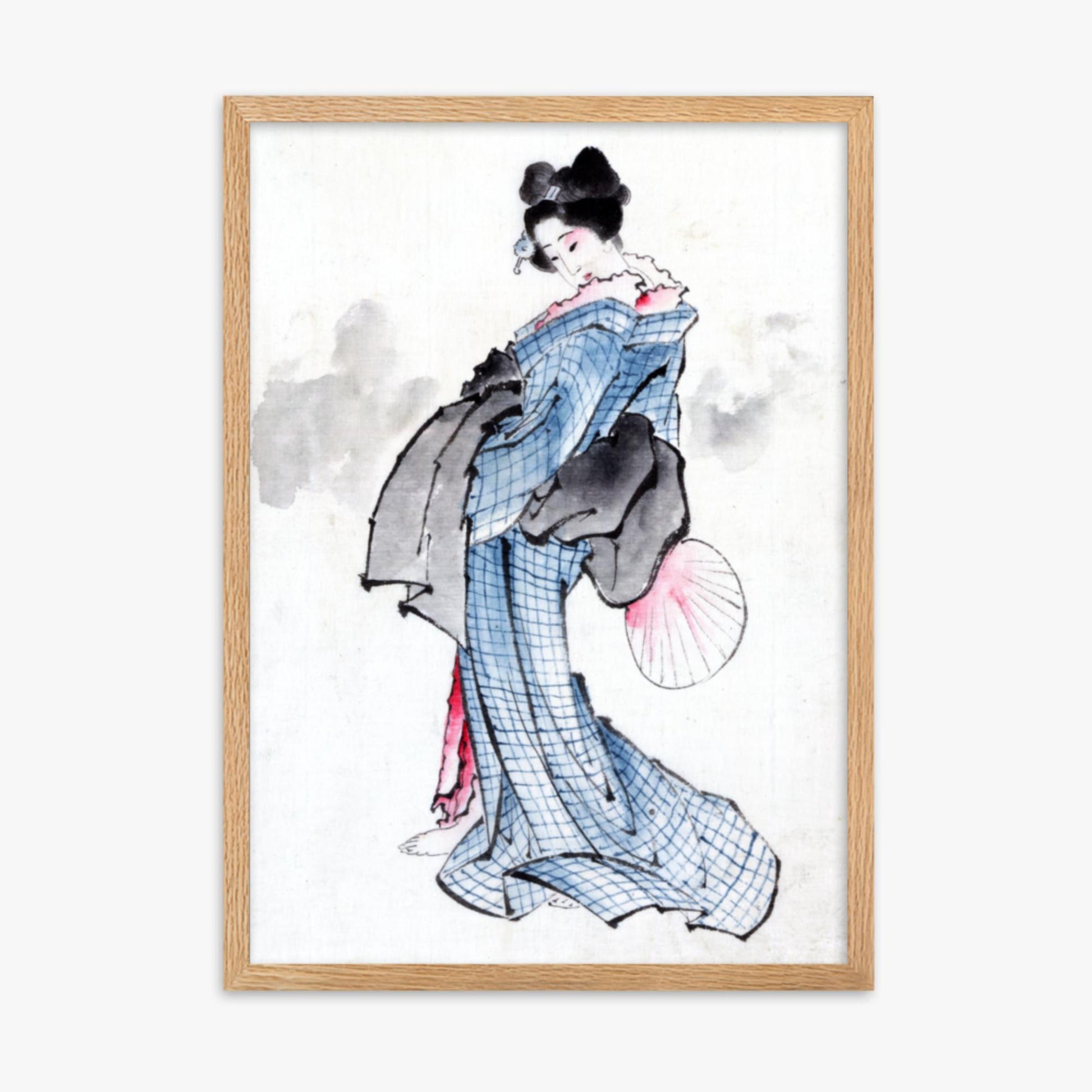 Katsushika Hokusai - Illustration of a Japanese Woman in Kimono 50x70 cm Poster With Oak Frame