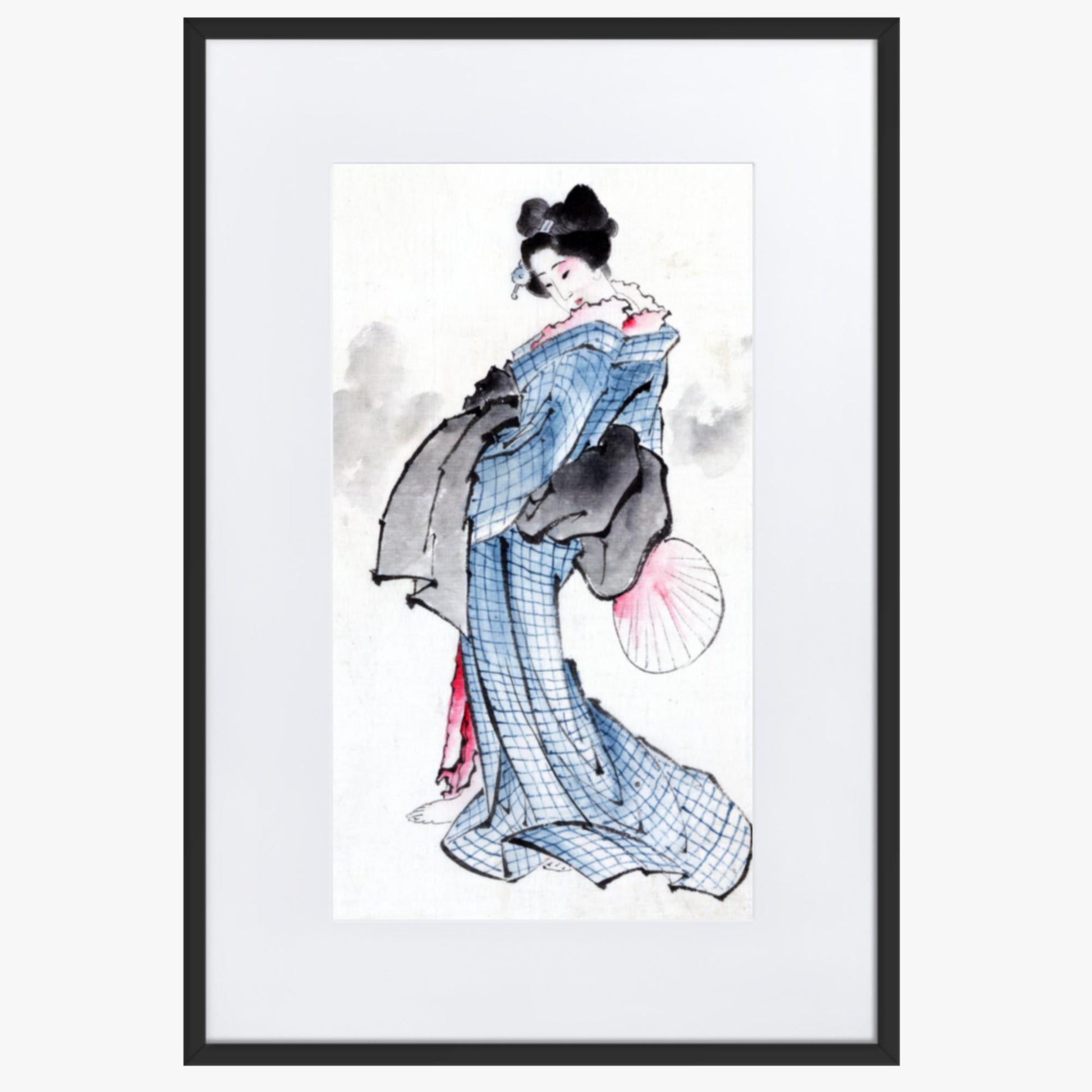 Katsushika Hokusai - Illustration of a Japanese Woman in Kimono 61x91 cm Poster With Black Frame