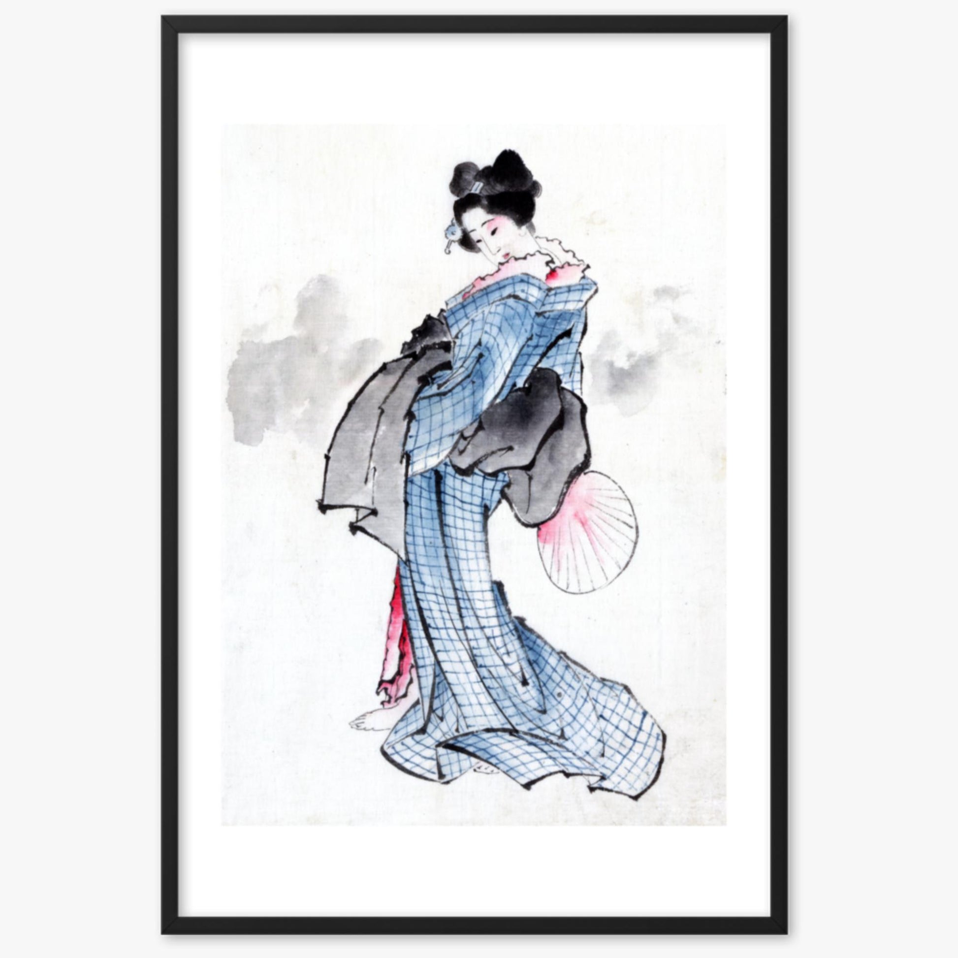 Katsushika Hokusai - Illustration of a Japanese Woman in Kimono 61x91 cm Poster With Black Frame