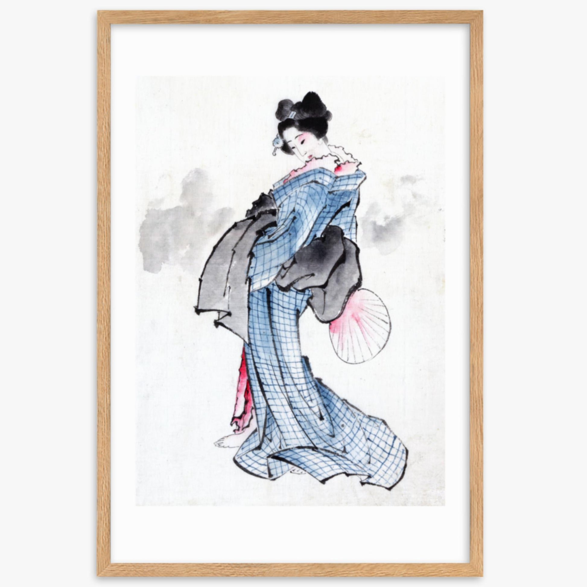 Katsushika Hokusai - Illustration of a Japanese Woman in Kimono 61x91 cm Poster With Oak Frame