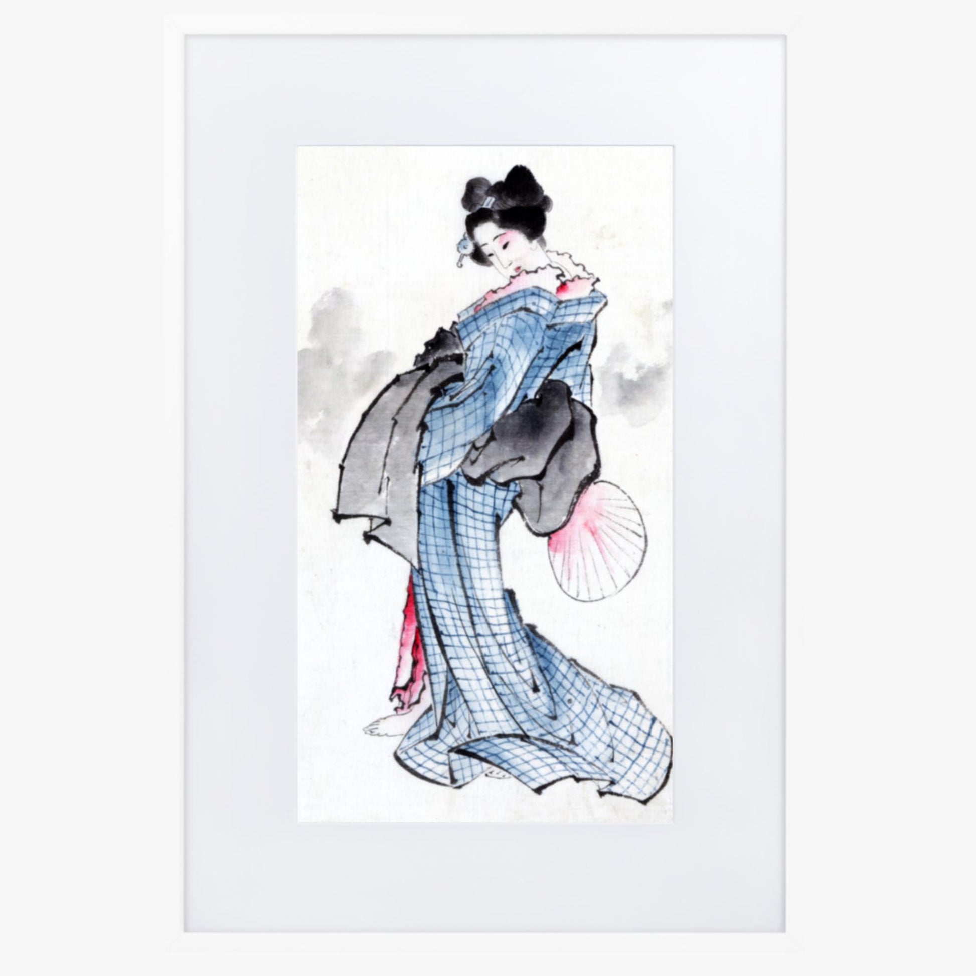 Katsushika Hokusai - Illustration of a Japanese Woman in Kimono 61x91 cm Poster With White Frame