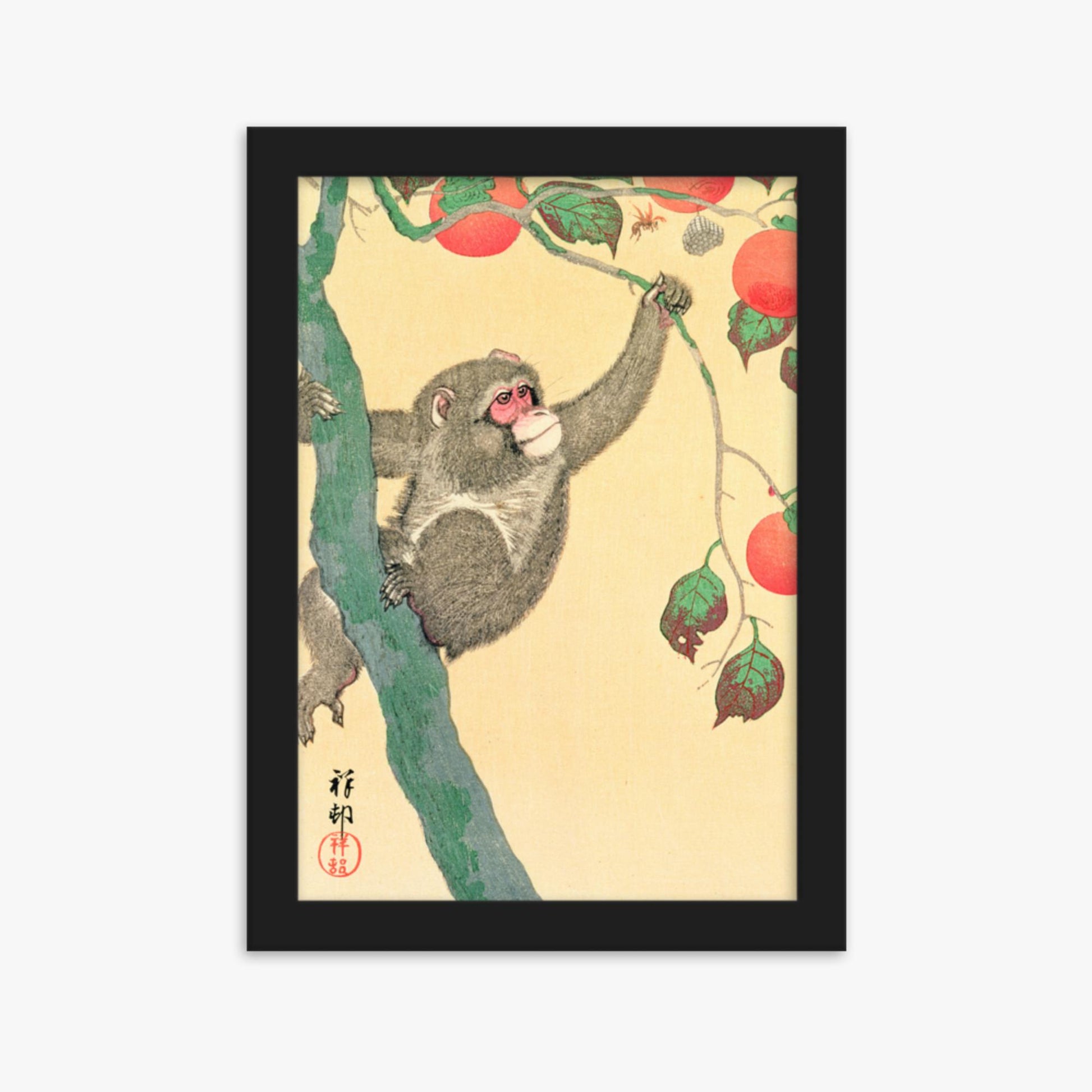 Ohara Koson: Monkey in a Persimmon - 21x30 cm Poster With Black Frame