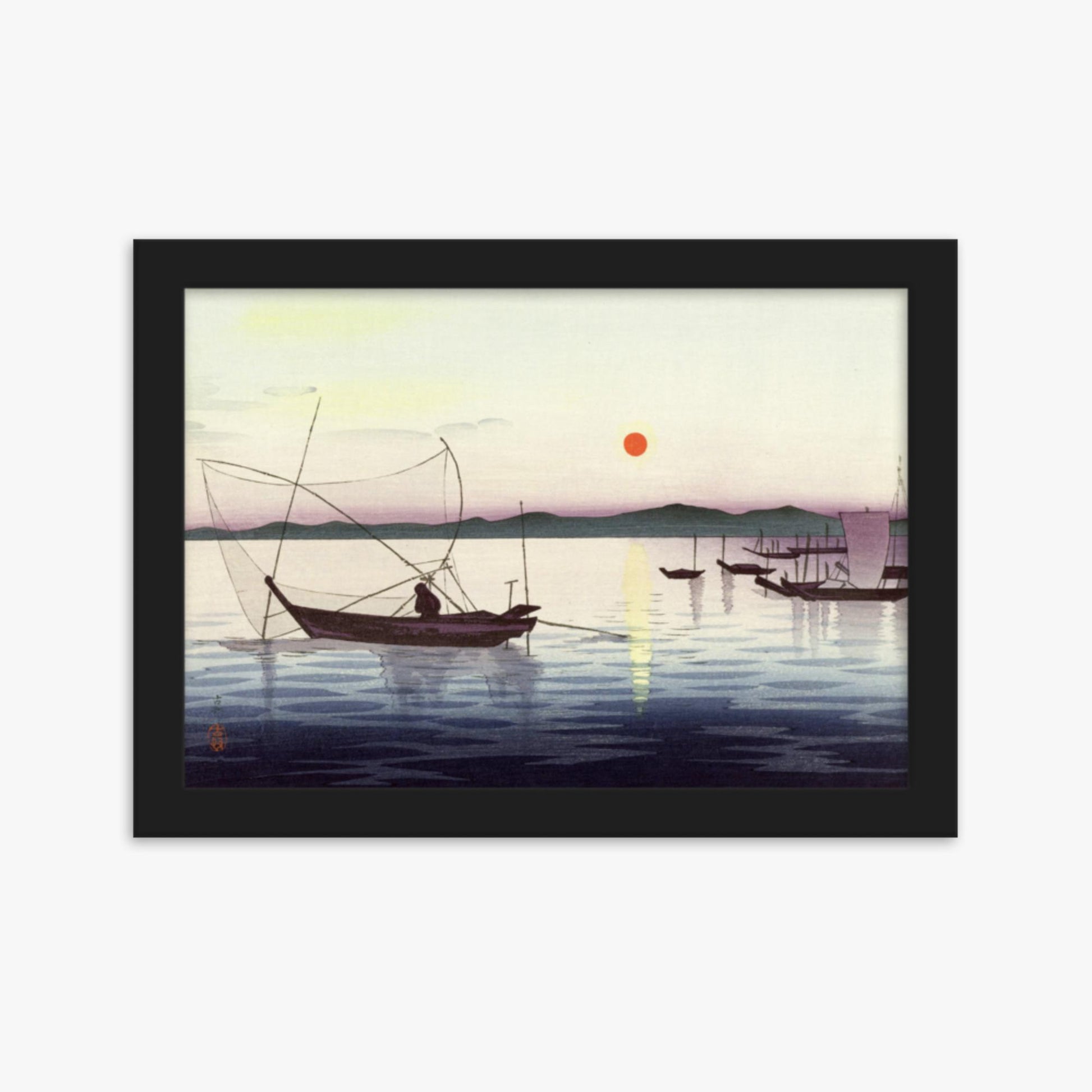 Ohara Koson: Fishing boats at sunset - 21x30 cm Poster With Black Frame