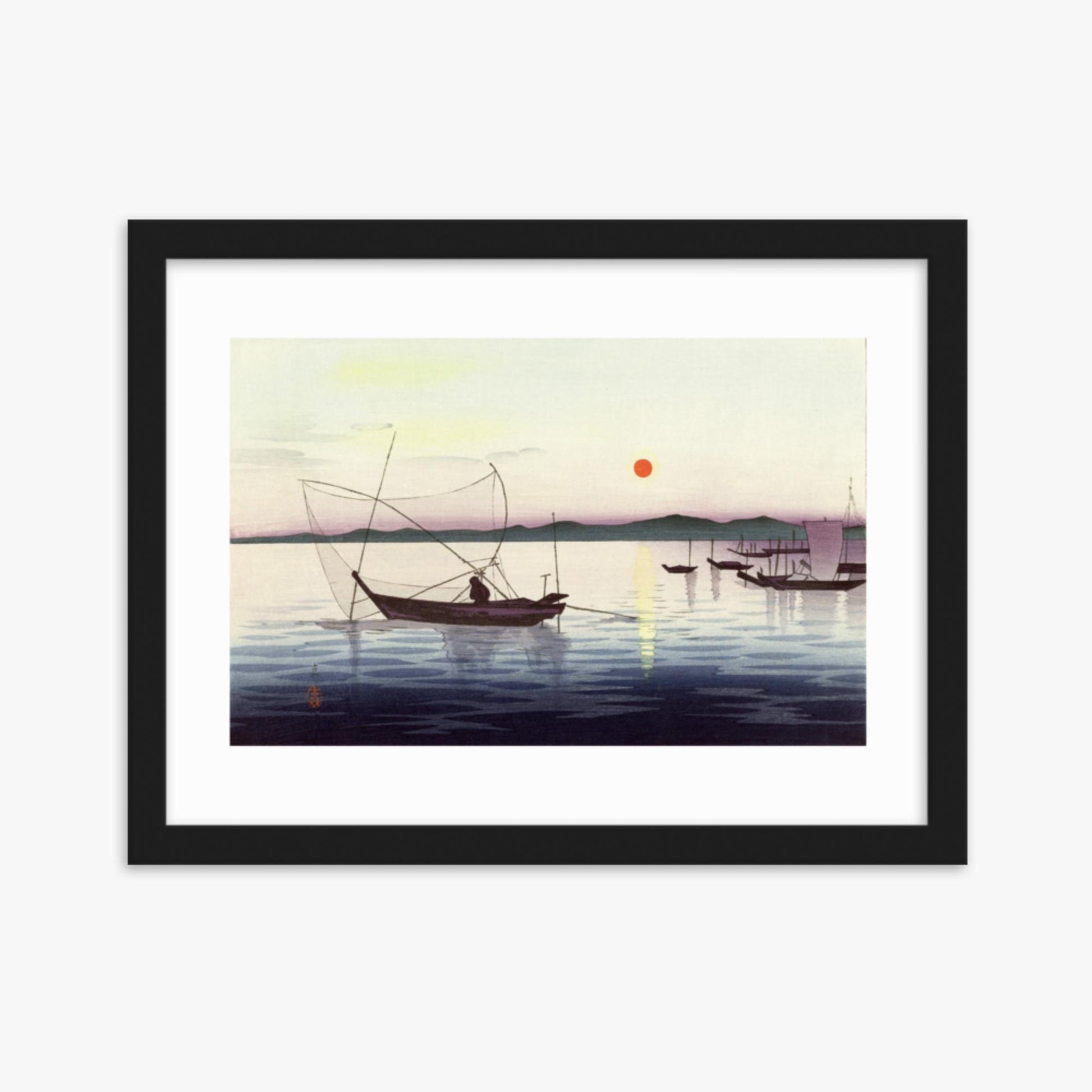 Ohara Koson: Fishing boats at sunset - 30x40 cm Poster With Black Frame