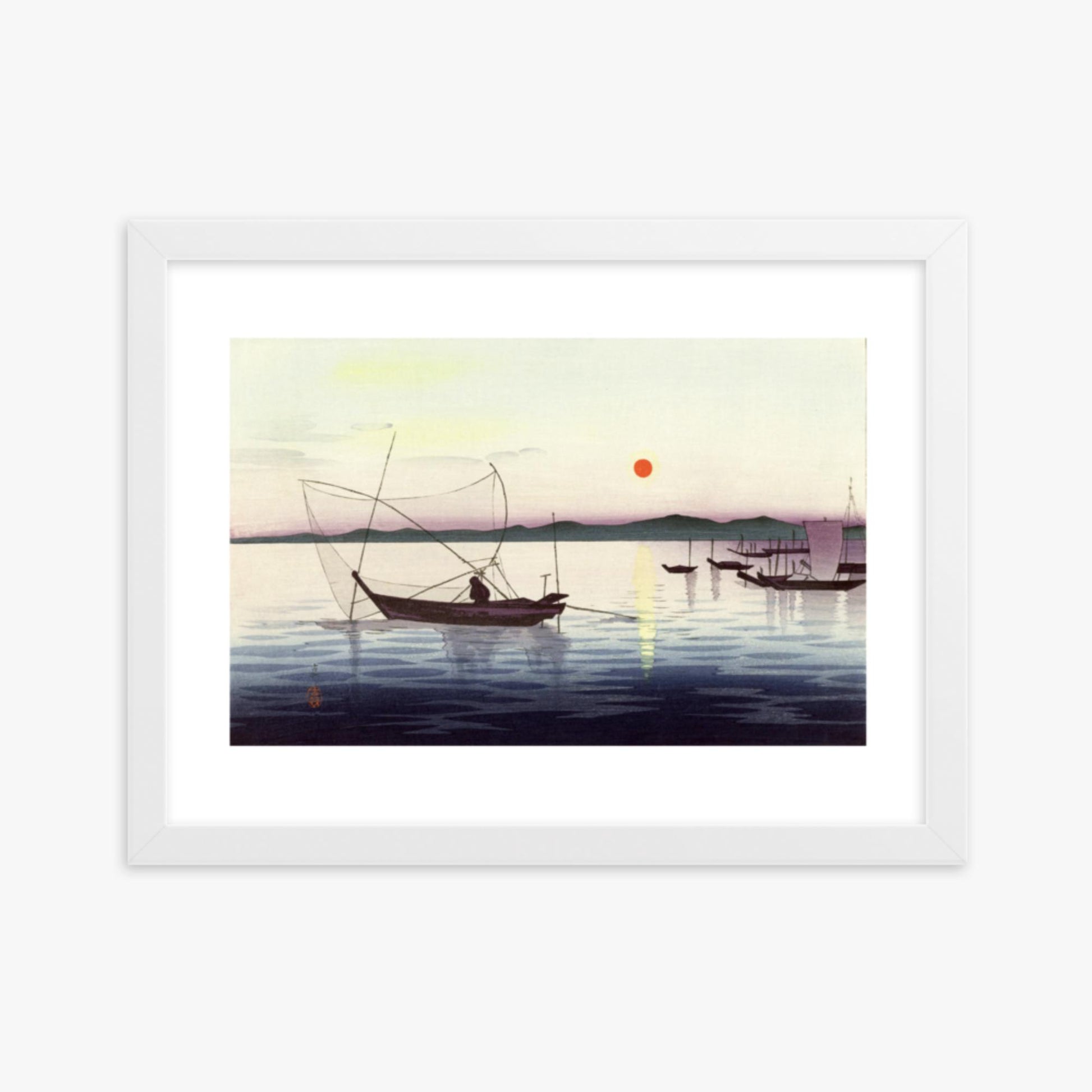 Ohara Koson: Fishing boats at sunset - 30x40 cm Poster With White Frame