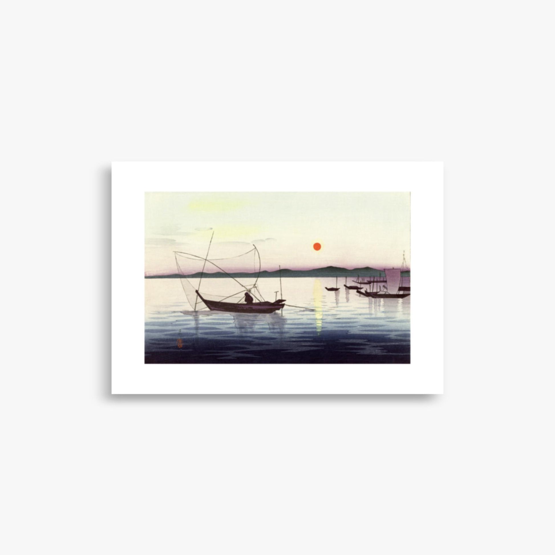 Ohara Koson: Fishing boats at sunset - 21x30 cm Poster