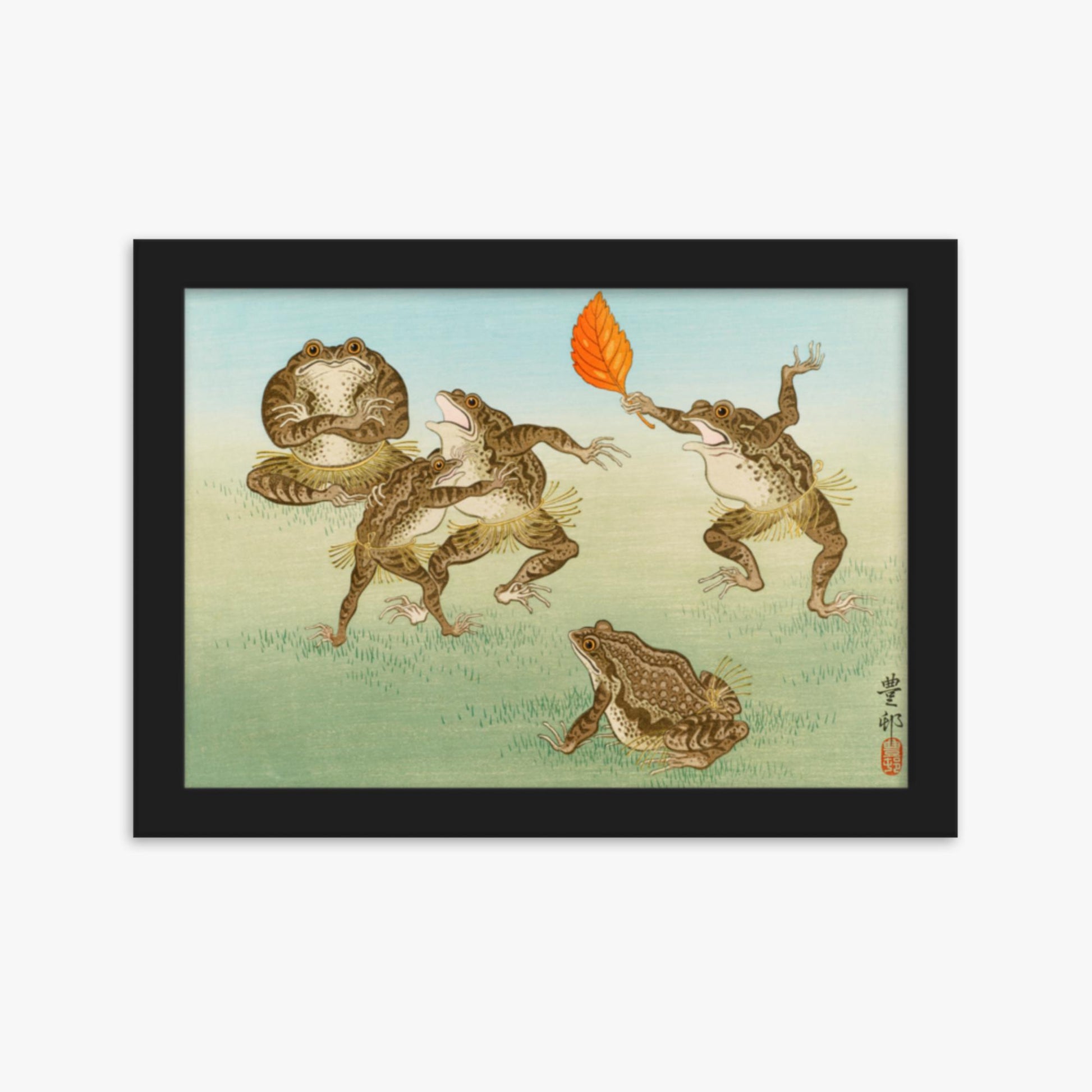 Ohara Koson: Sumo-Wrestling Toads - 21x30 cm Poster With Black Frame