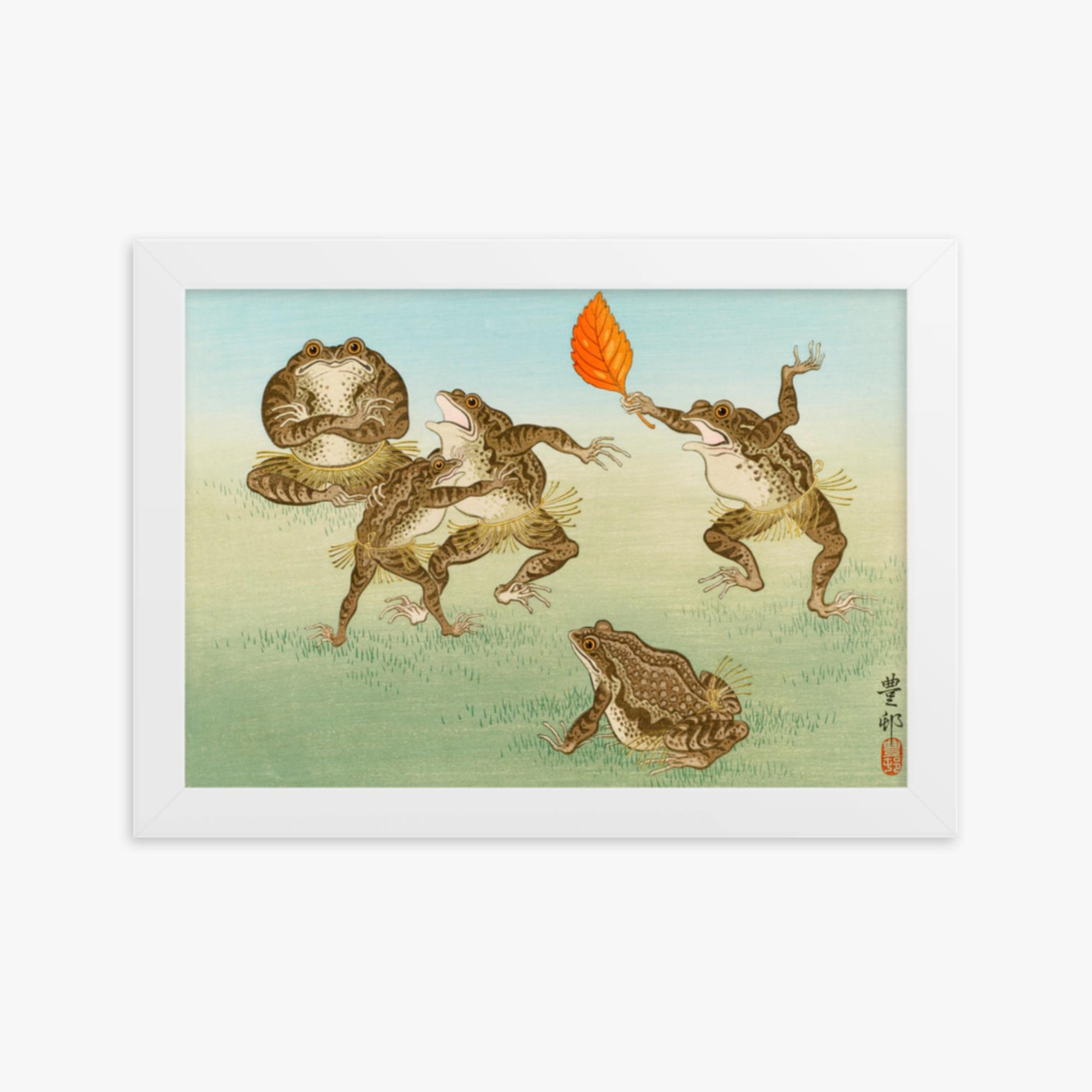 Ohara Koson: Sumo-Wrestling Toads - 21x30 cm Poster With White Frame