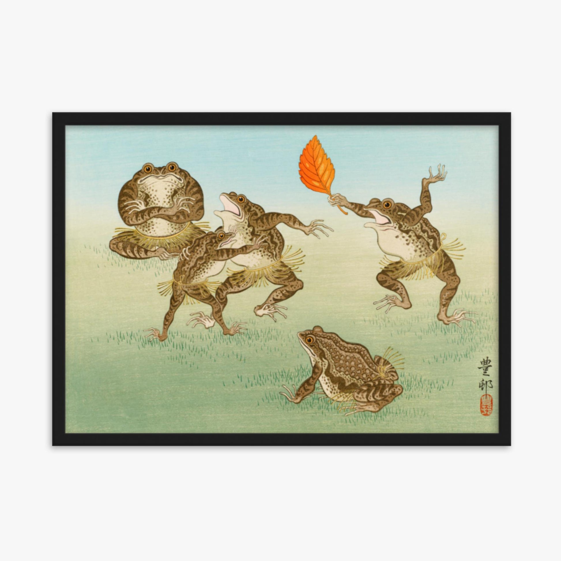 Ohara Koson: Sumo-Wrestling Toads - 50x70 cm Poster With Black Frame