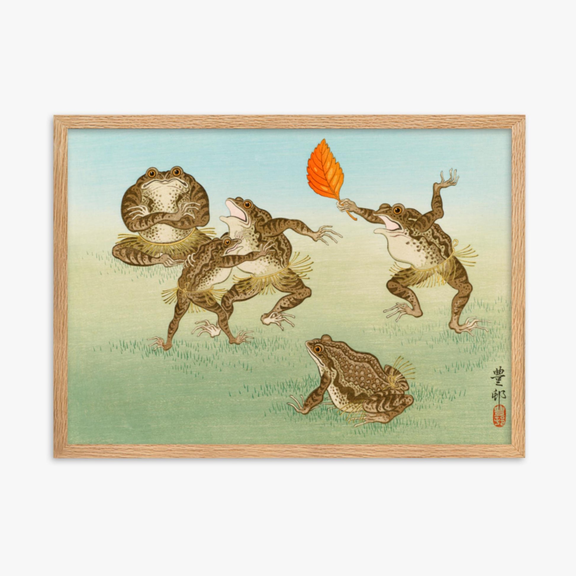 Ohara Koson: Sumo-Wrestling Toads - 50x70 cm Poster With Oak Frame