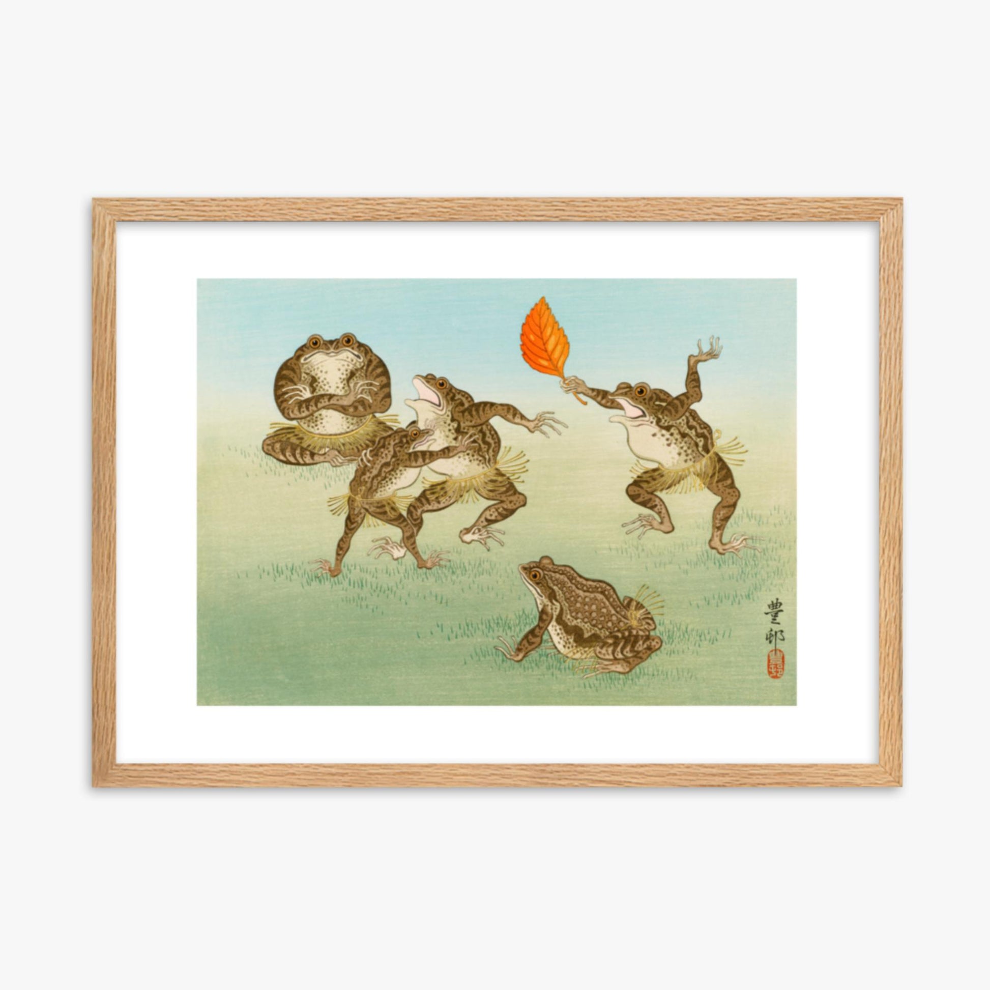 Ohara Koson: Sumo-Wrestling Toads - 50x70 cm Poster With Oak Frame