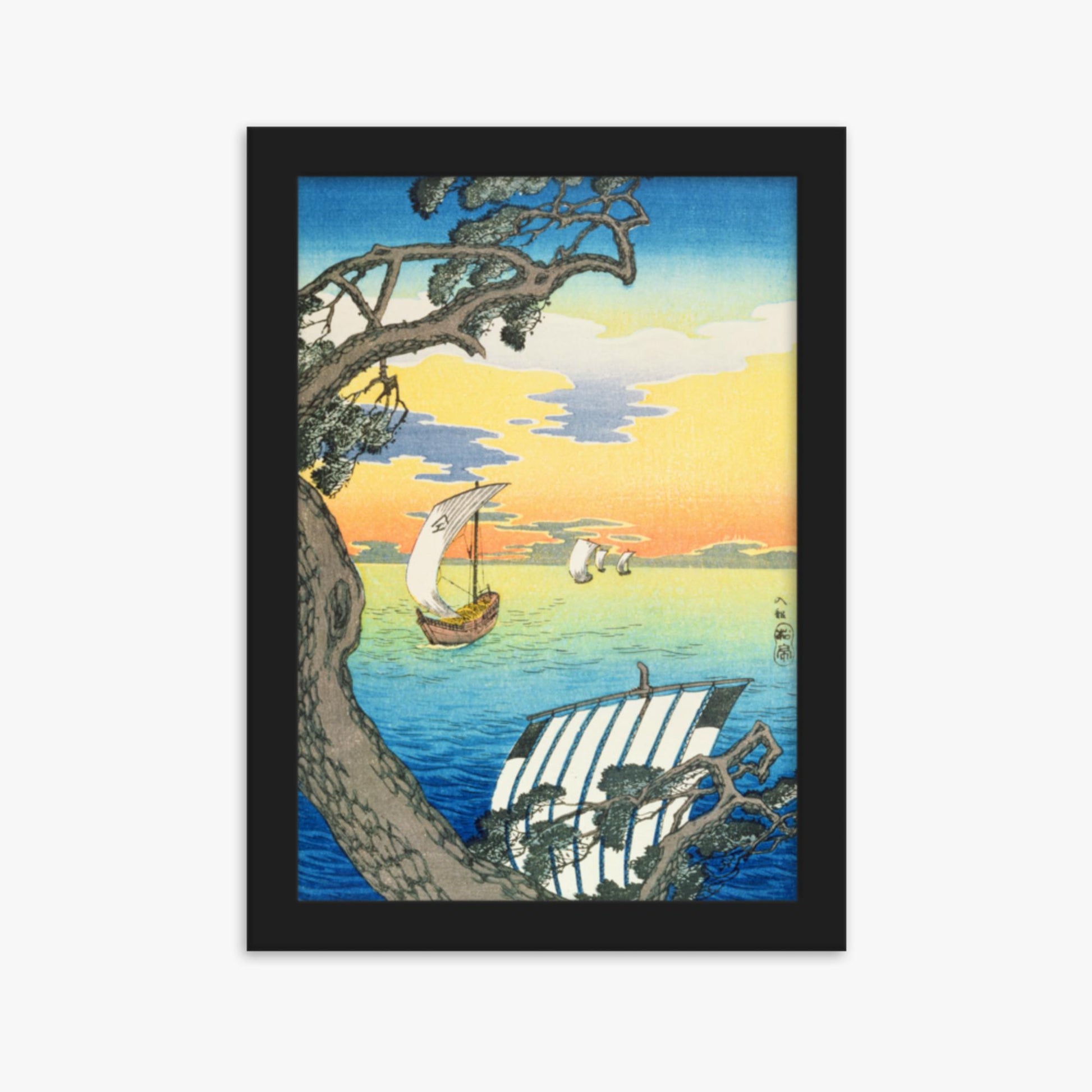 Takahashi Hiroaki: Returning Boats - 21x30 cm Poster With Black Frame