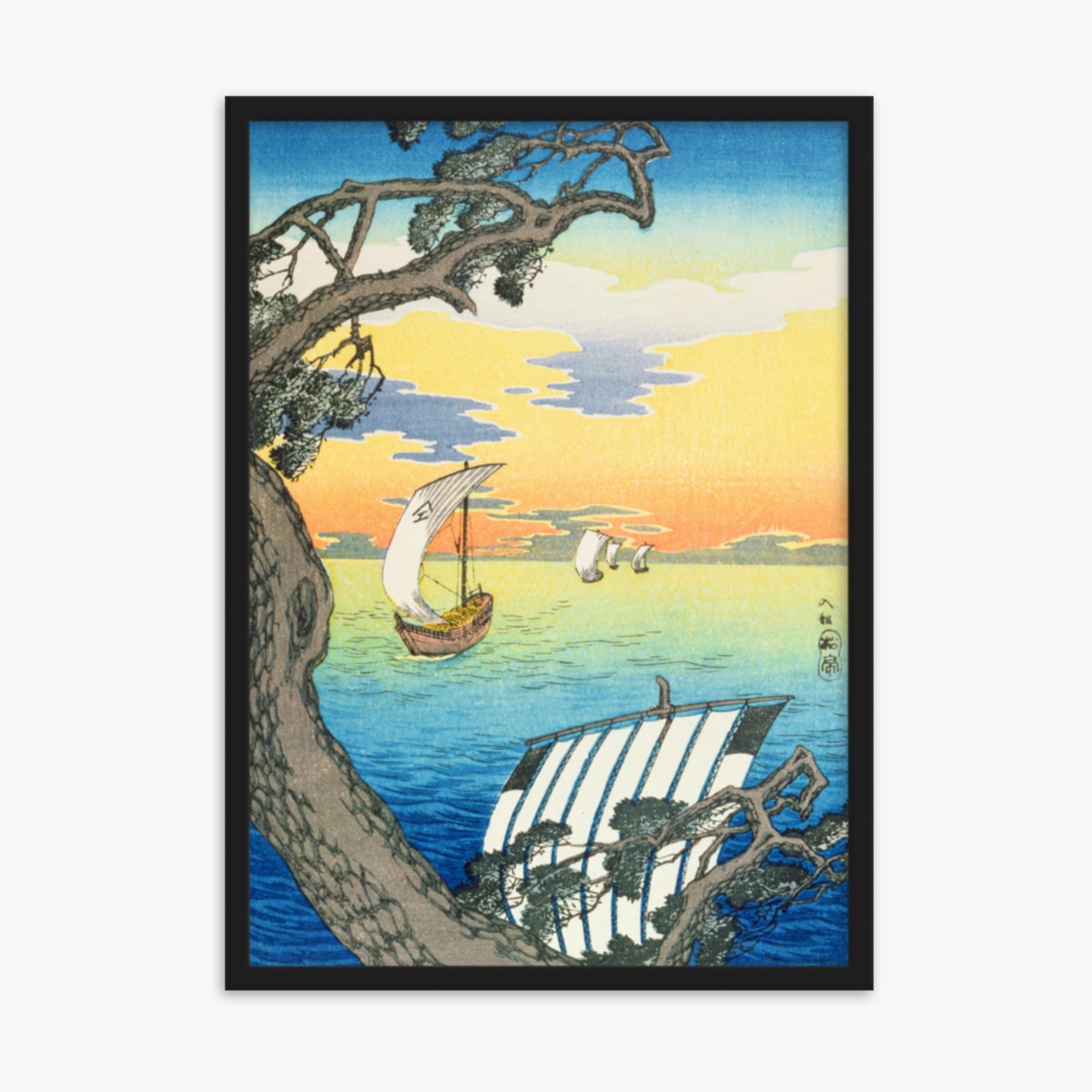 Takahashi Hiroaki: Returning Boats - 50x70 cm Poster With Black Frame