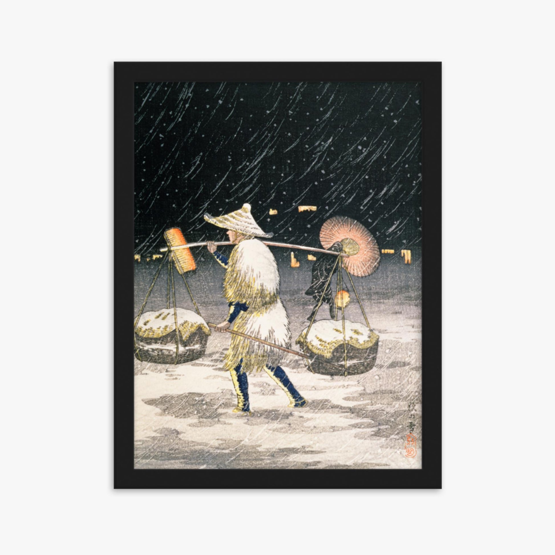 Takahashi Hiroaki: Night Snow - 30x40 cm Poster With Black Frame