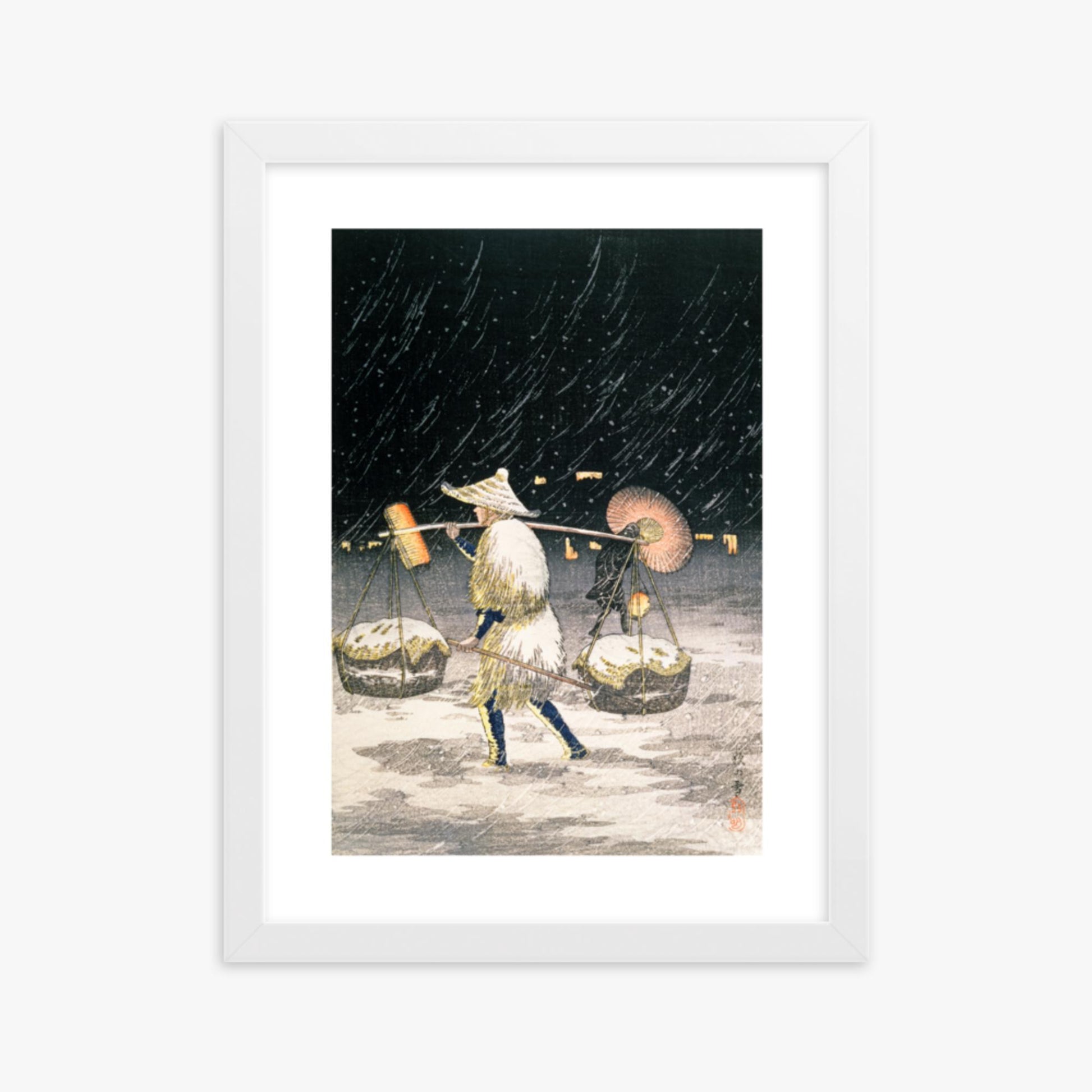 Takahashi Hiroaki: Night Snow - 30x40 cm Poster With White Frame