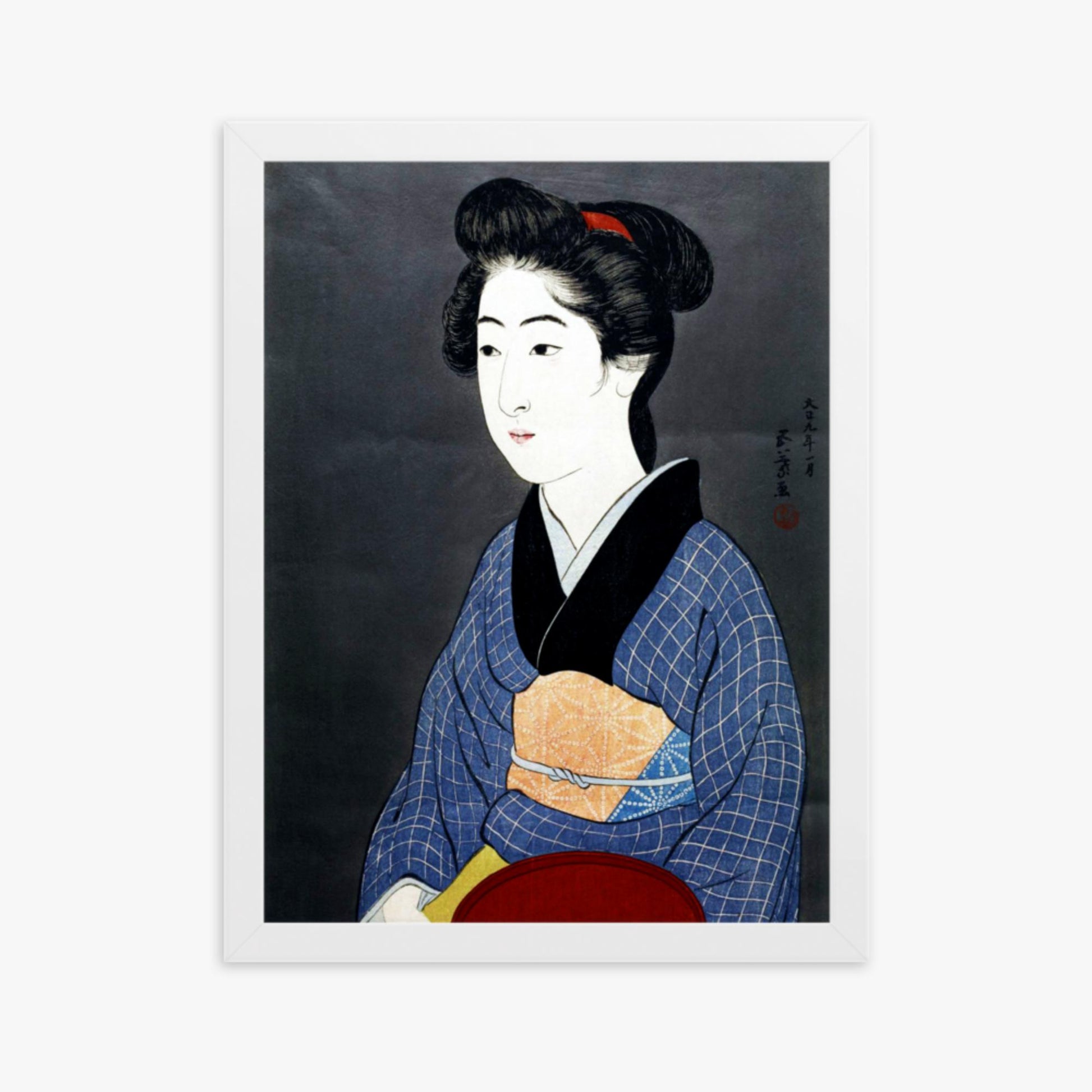 Goyō Hashiguchi: A waitress with a red tray - 30x40 cm Poster With White Frame