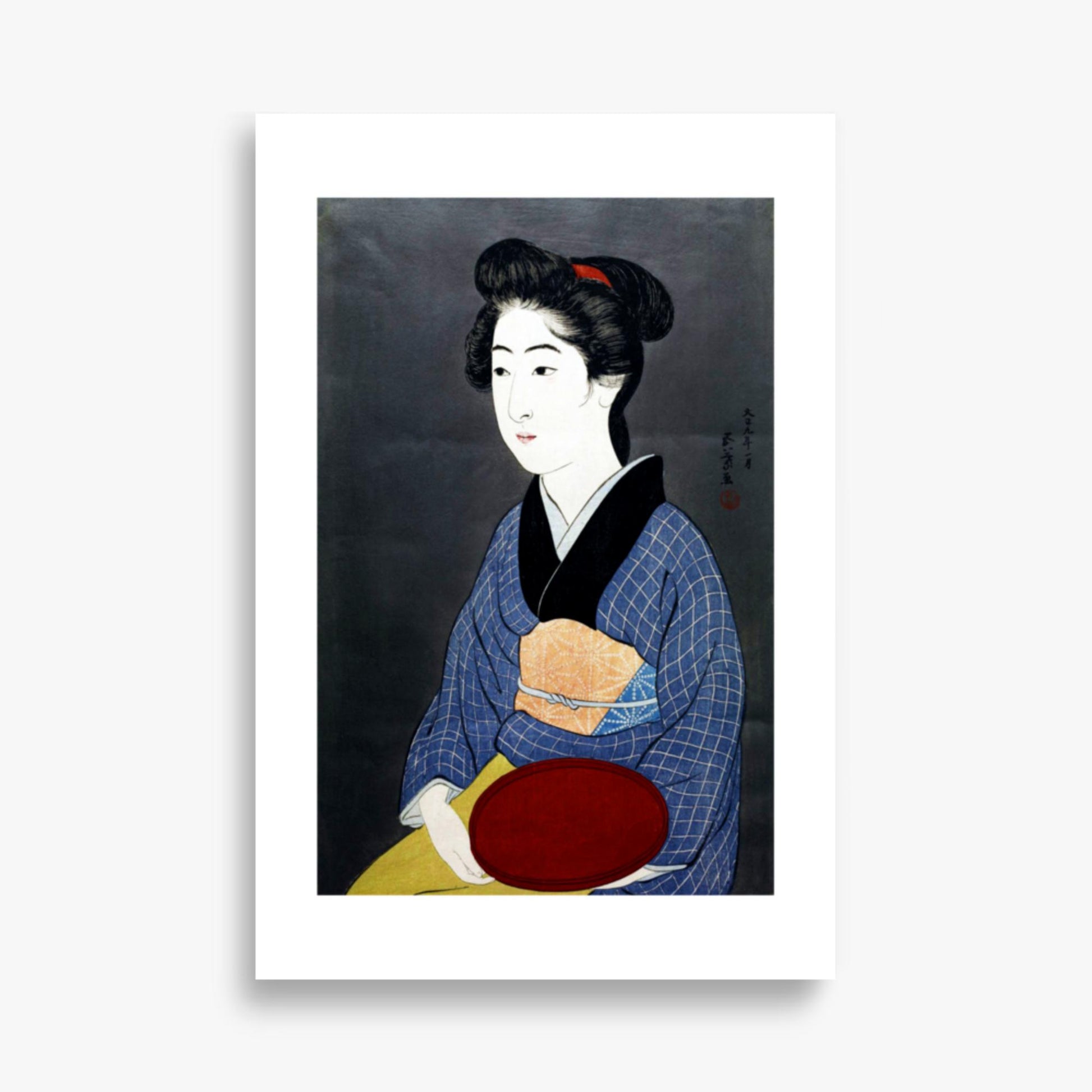 Goyō Hashiguchi: A waitress with a red tray - 61x91 cm Poster