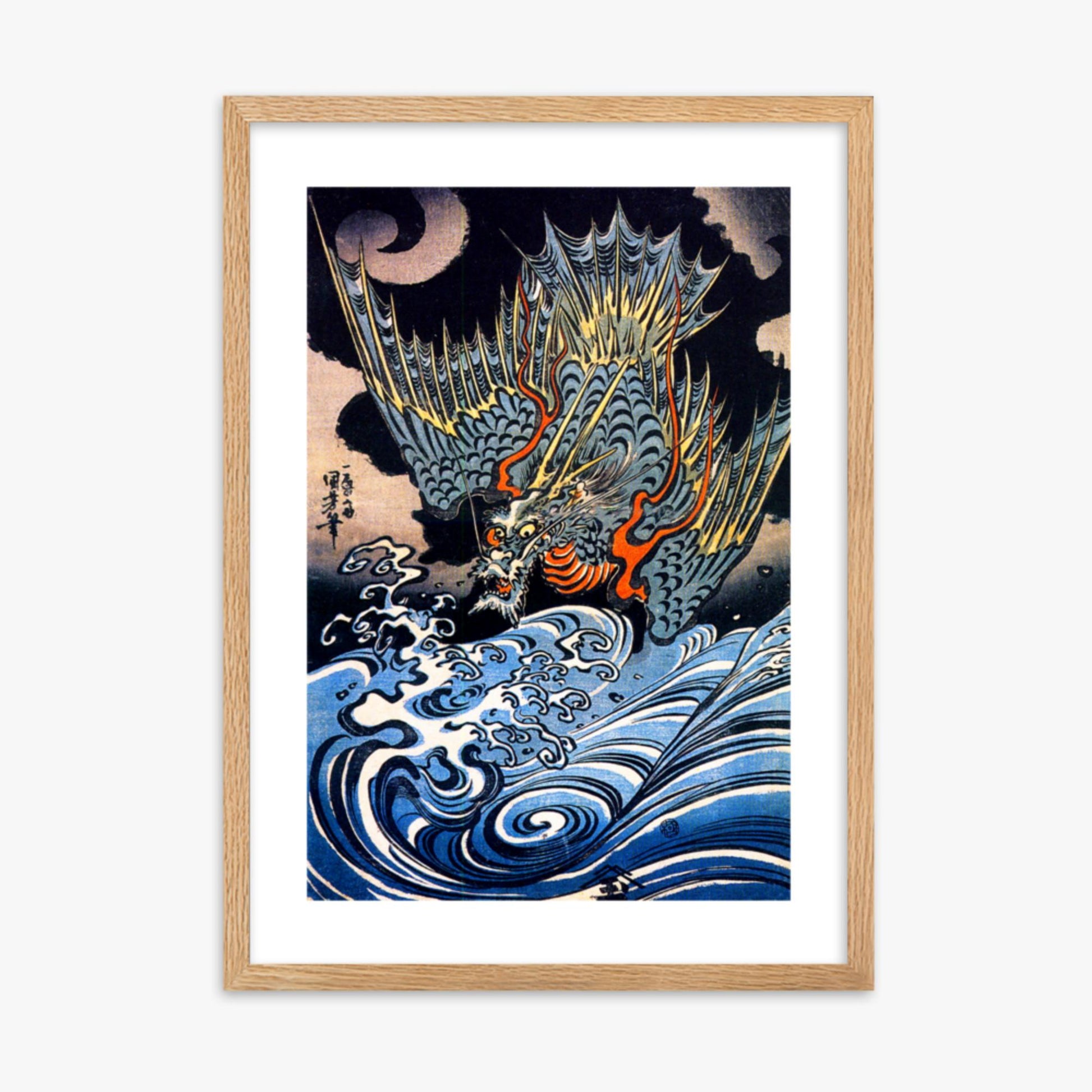 Utagawa Kuniyoshi: A Japanese sea dragon - 50x70 cm Poster With Oak Frame