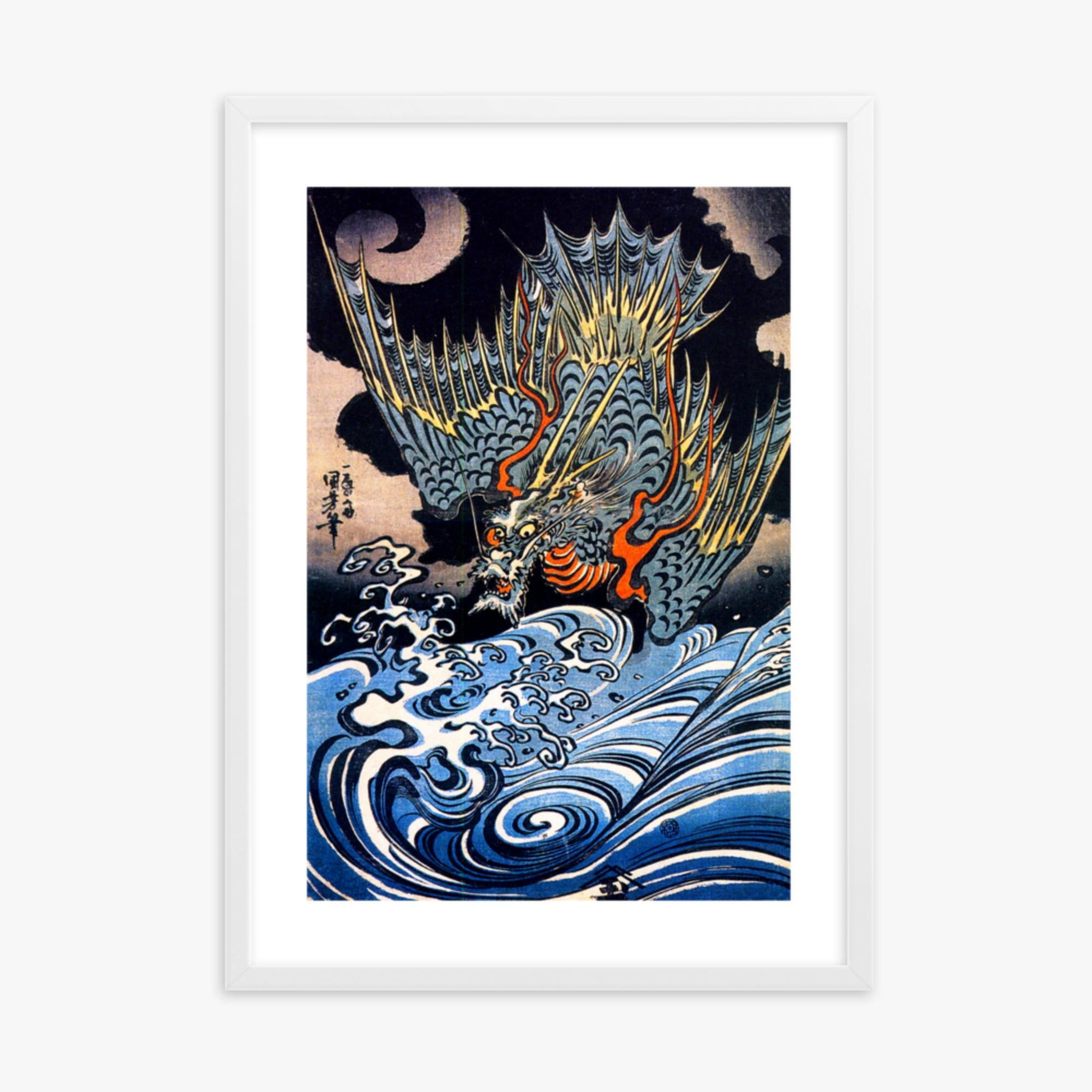 Utagawa Kuniyoshi: A Japanese sea dragon - 50x70 cm Poster With White Frame