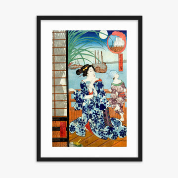 Utagawa Kuniyoshi: Clear Moon in the Eighth Month - 50x70 cm Poster With Black Frame