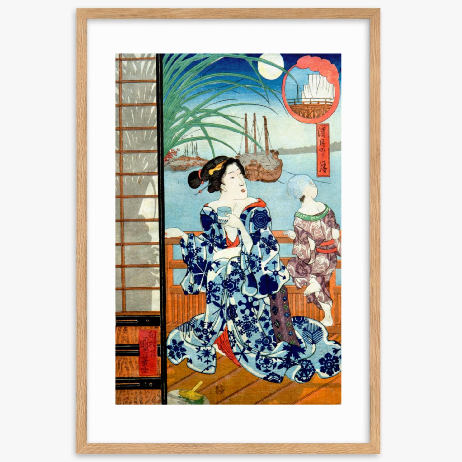 Utagawa Kuniyoshi: Clear Moon in the Eighth Month - 61x91 cm Poster With Oak Frame