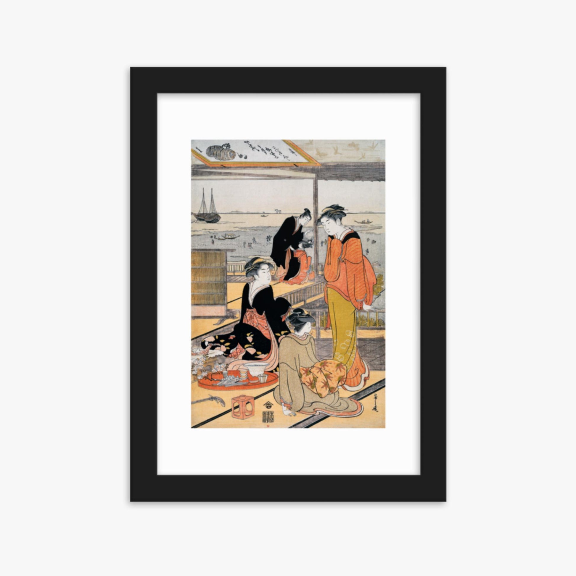 Eishi Chobunsai: Teahouse at the Shinagawa Bay - 21x30 cm Poster With Black Frame