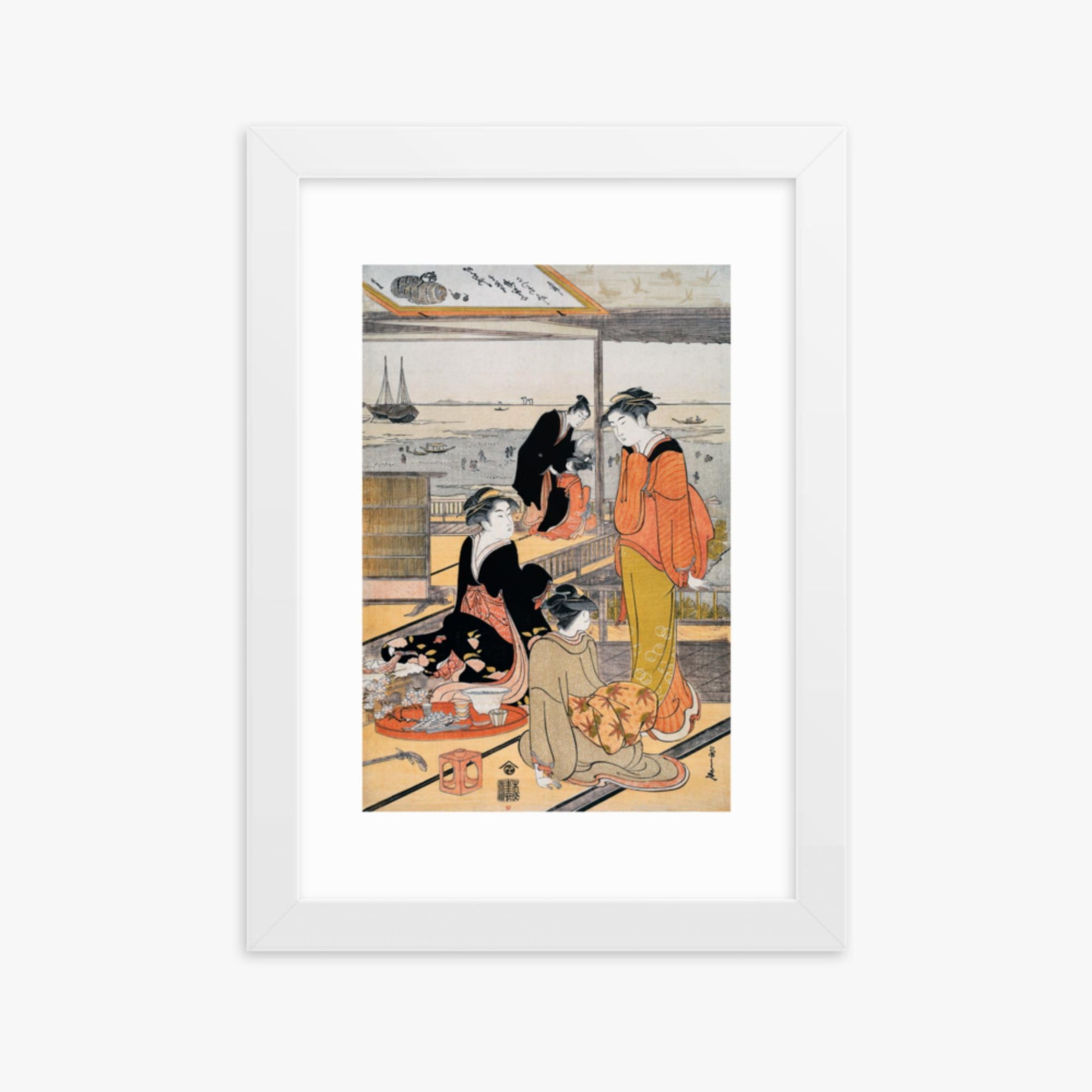 Eishi Chobunsai: Teahouse at the Shinagawa Bay - 21x30 cm Poster With White Frame