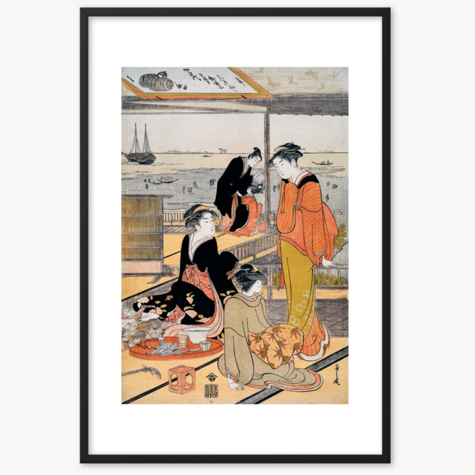 Eishi Chobunsai: Teahouse at the Shinagawa Bay - 61x91 cm Poster With Black Frame