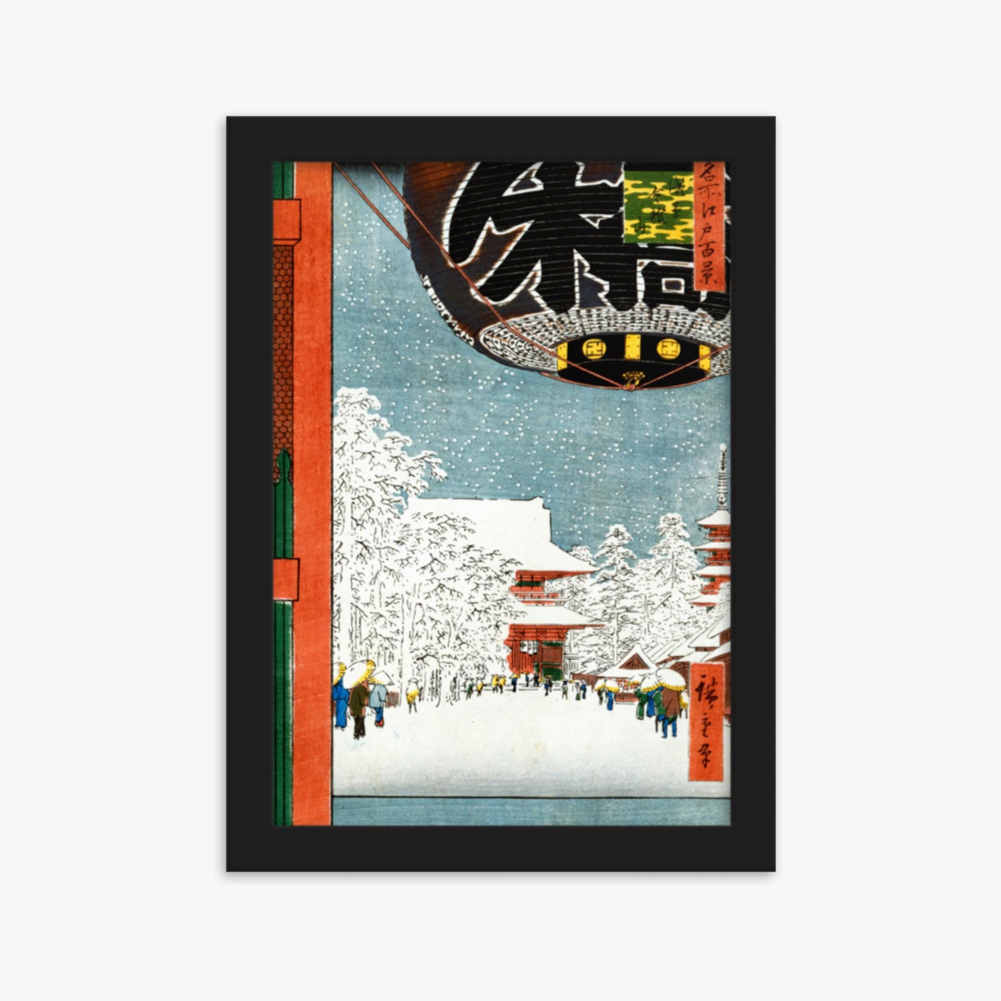 Utagawa Hiroshige: Kinryuzan Temple at Asakusa, from the series 'One Hundred Views of Famous Places in Edo' - 21x30 cm Poster With Black Frame