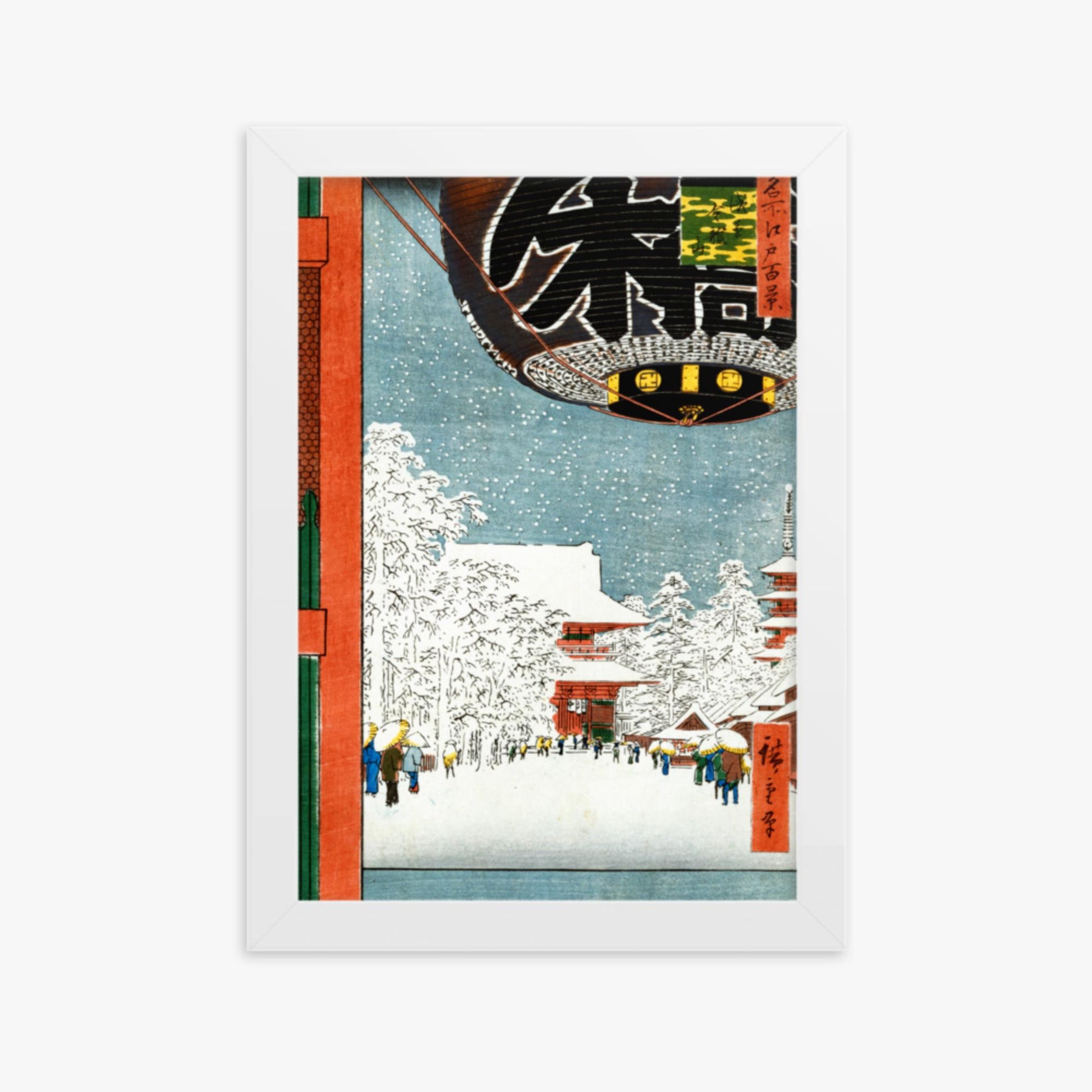 Utagawa Hiroshige: Kinryuzan Temple at Asakusa, from the series 'One Hundred Views of Famous Places in Edo' - 21x30 cm Poster With White Frame